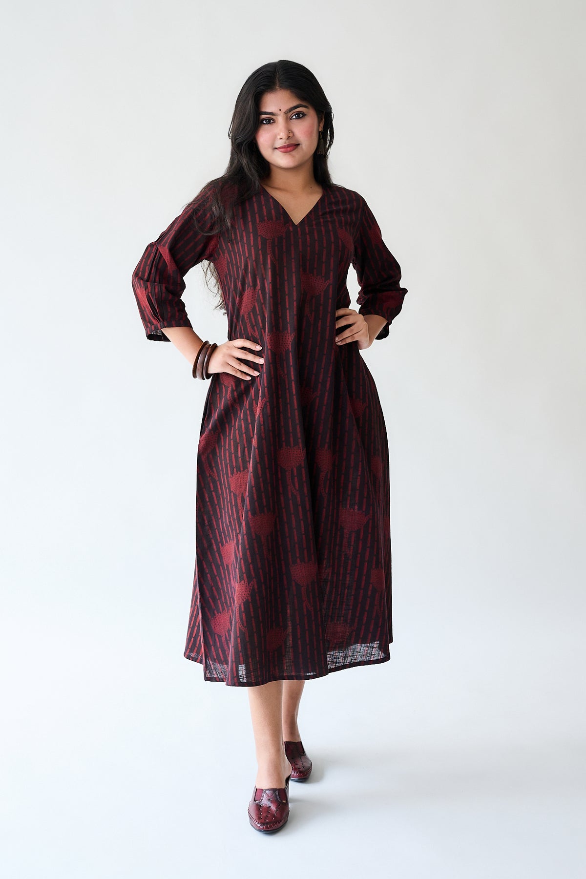 Zuleika Dark Wine Ajrakh Aline Dress