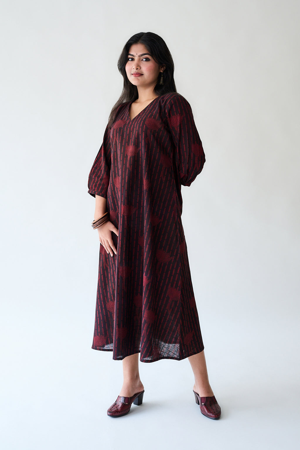 Zuleika Dark Wine Ajrakh Aline Dress