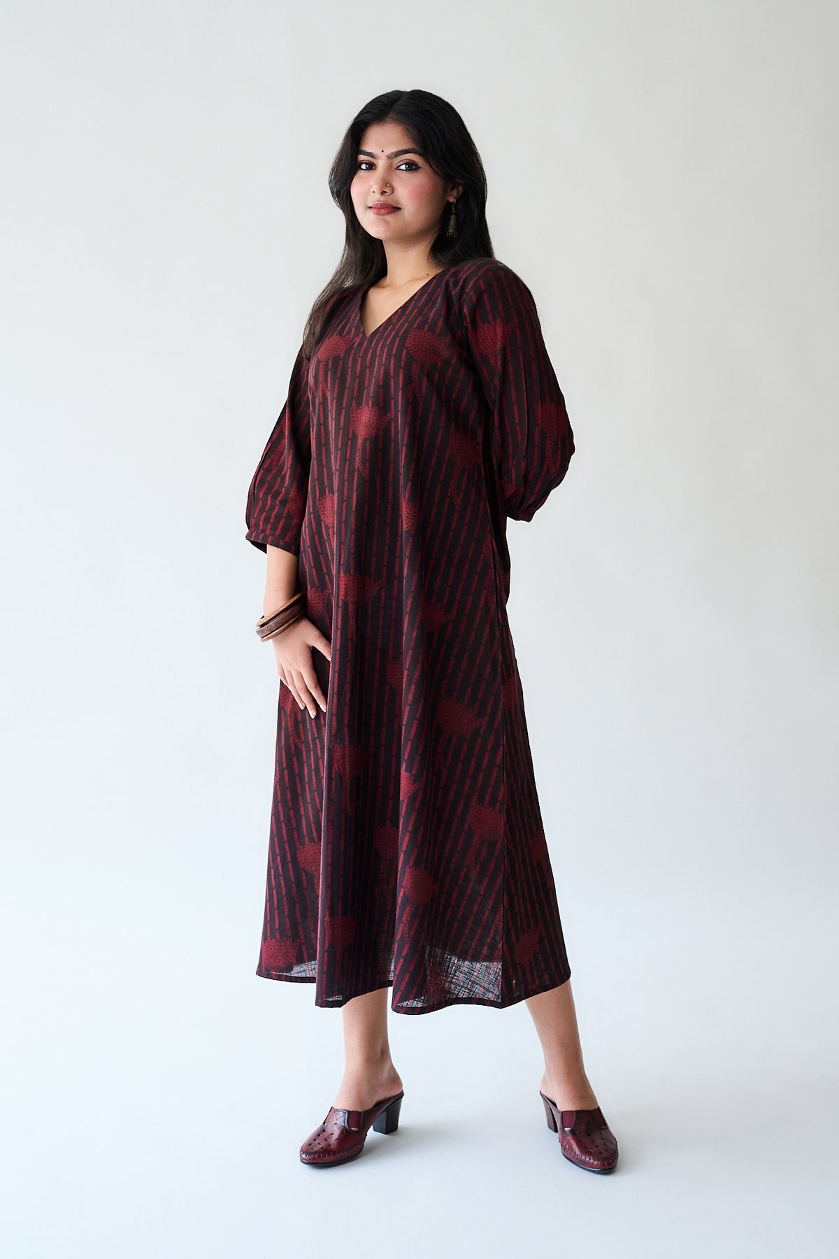 Zuleika Dark Wine Ajrakh Aline Dress