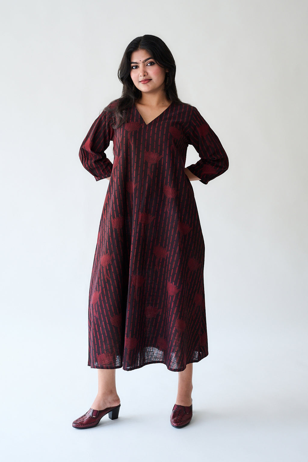 Zuleika Dark Wine Ajrakh Aline Dress