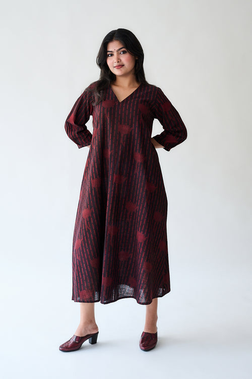 Zuleika Dark Wine Ajrakh Aline Dress