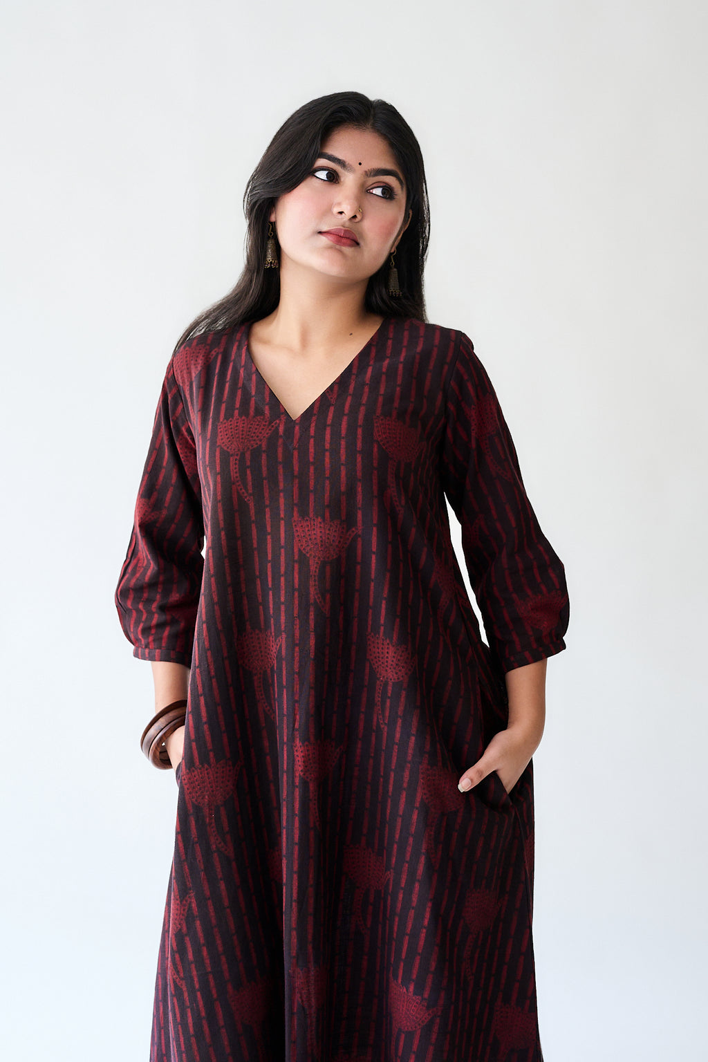 Zuleika Dark Wine Ajrakh Aline Dress