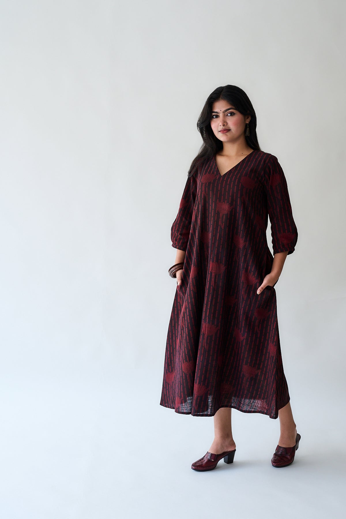 Zuleika Dark Wine Ajrakh Aline Dress