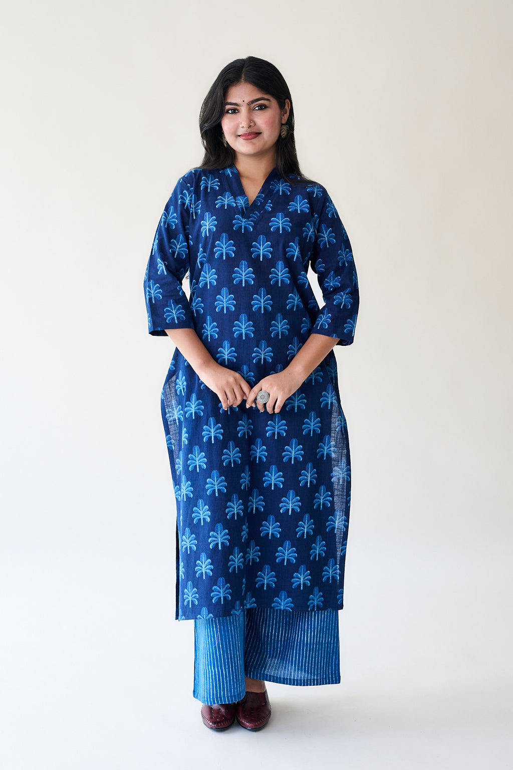 Azra Indigo Ajrakh Cotton Slub Kurta