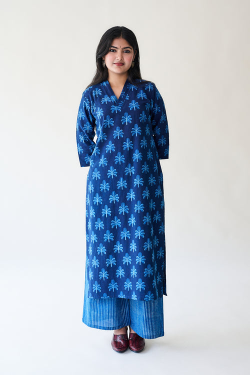 Azra Indigo Ajrakh Cotton Slub Kurta