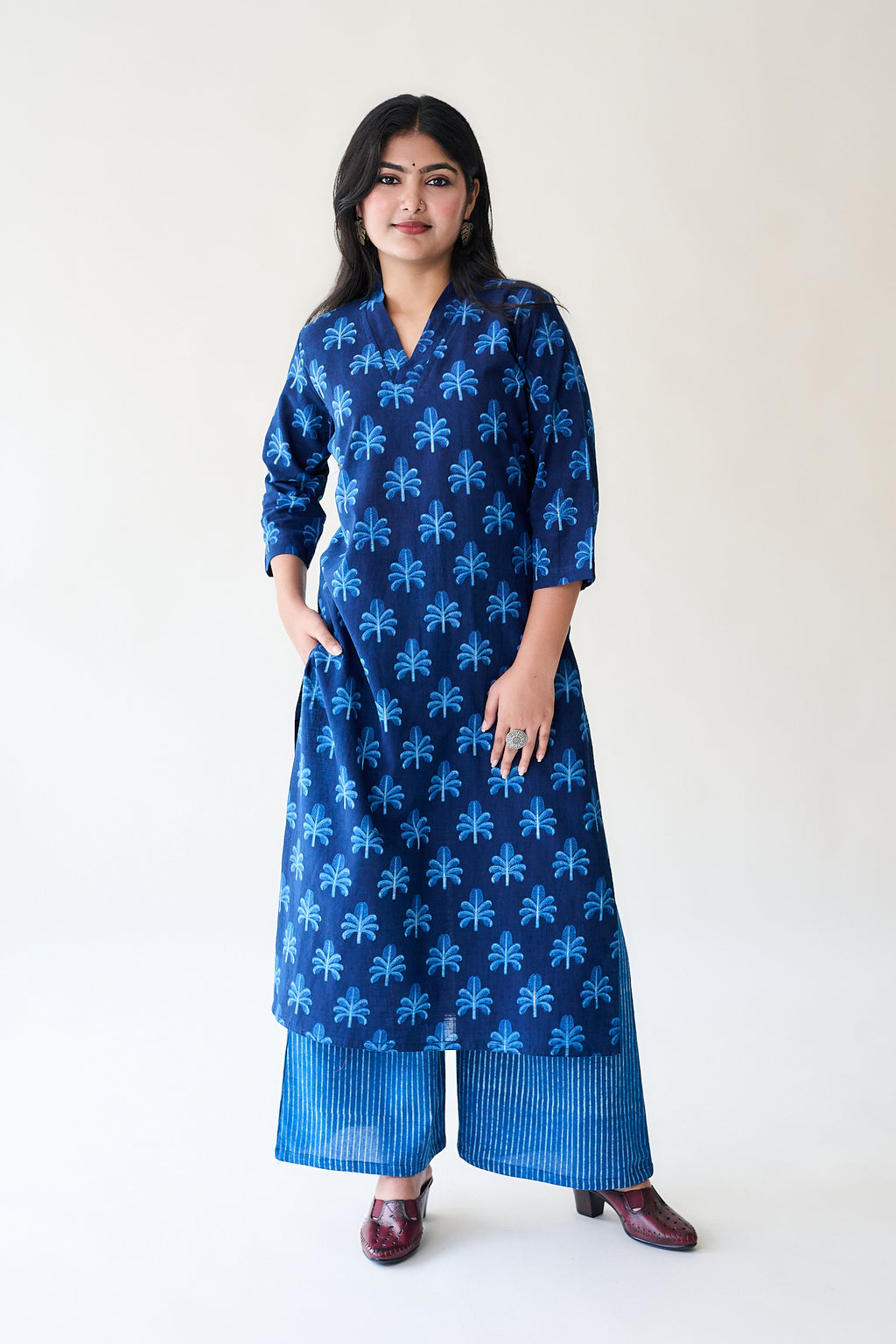 Azra Indigo Ajrakh Cotton Slub Kurta