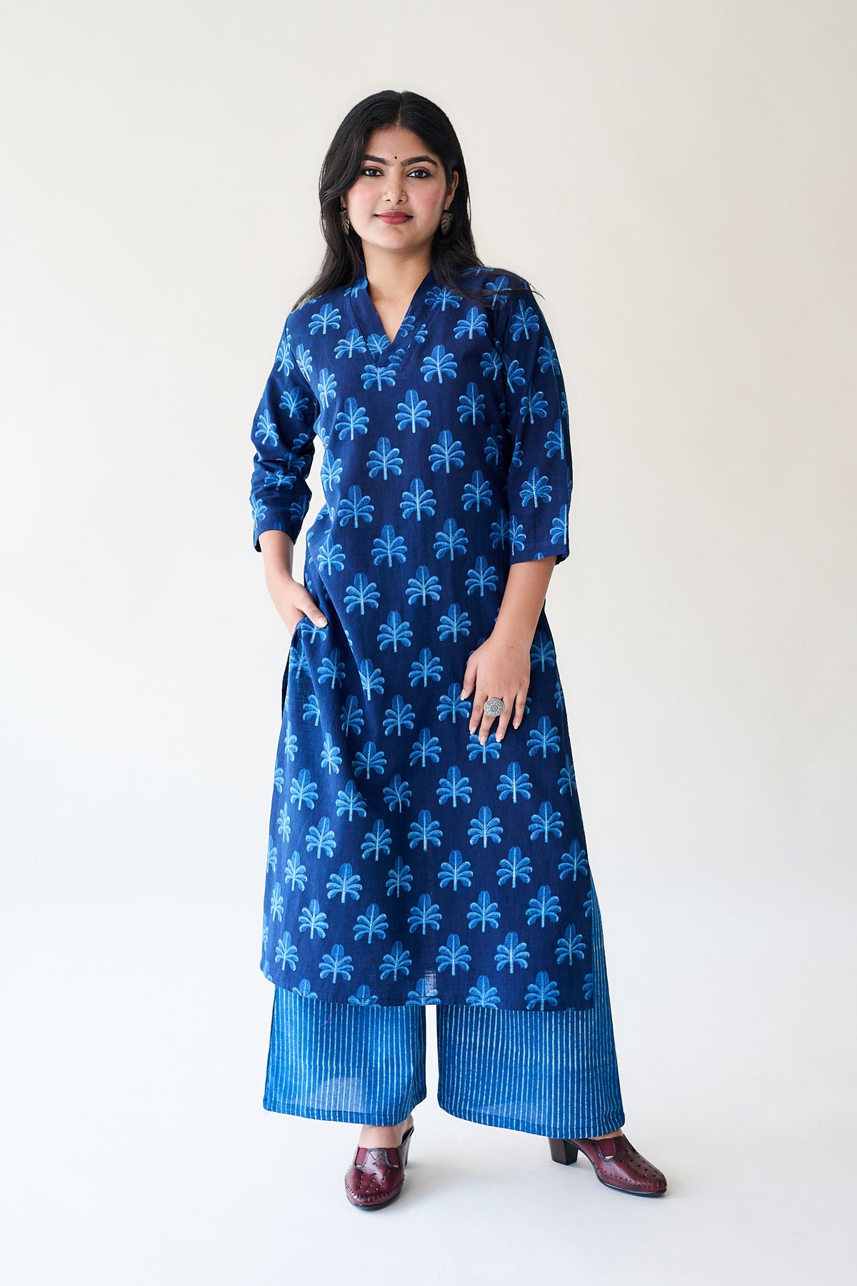 Azra Indigo Ajrakh Cotton Slub Kurta