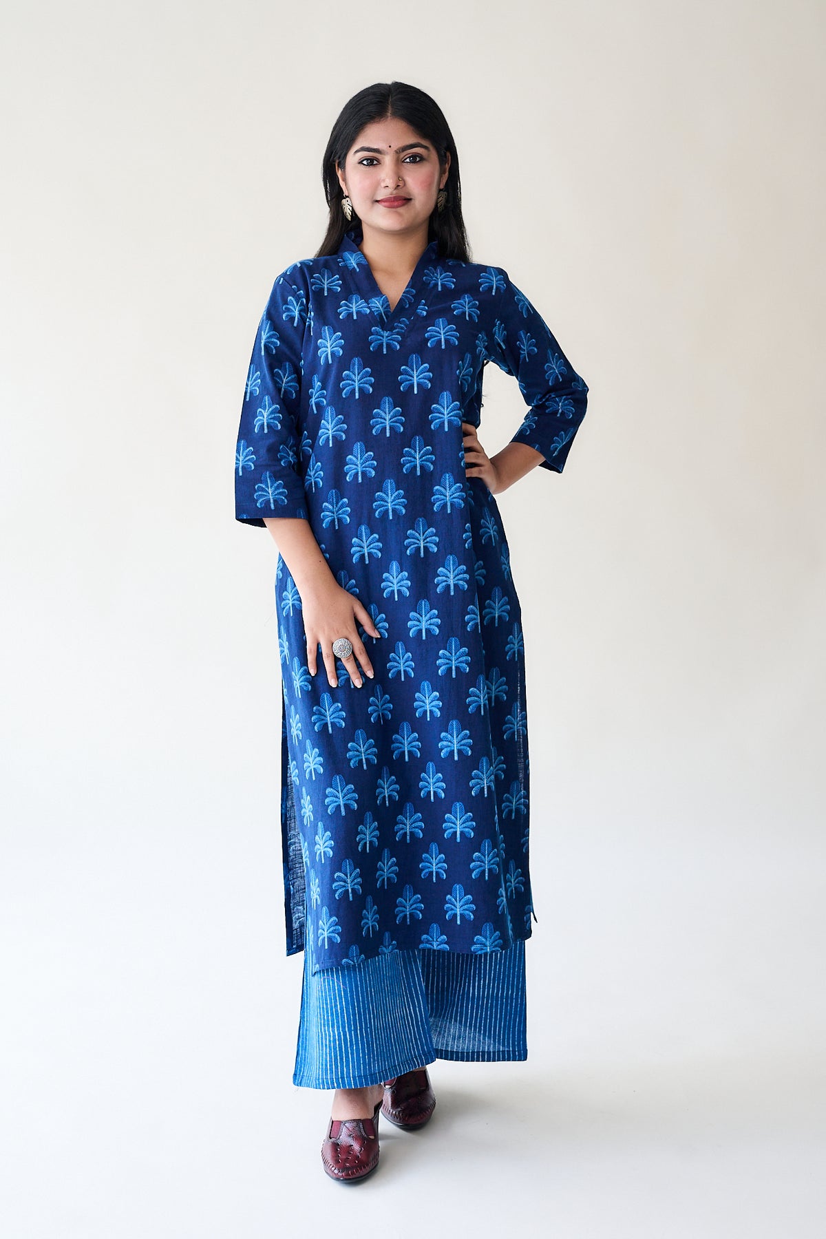 Azra Indigo Ajrakh Cotton Slub Kurta