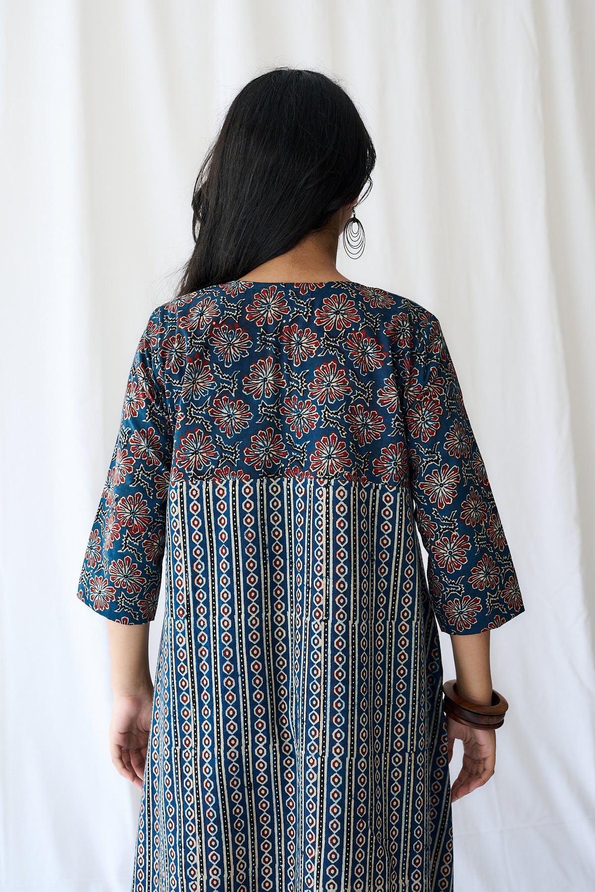 Resha Indigo Ajrakh Pearl Stripes  Dress