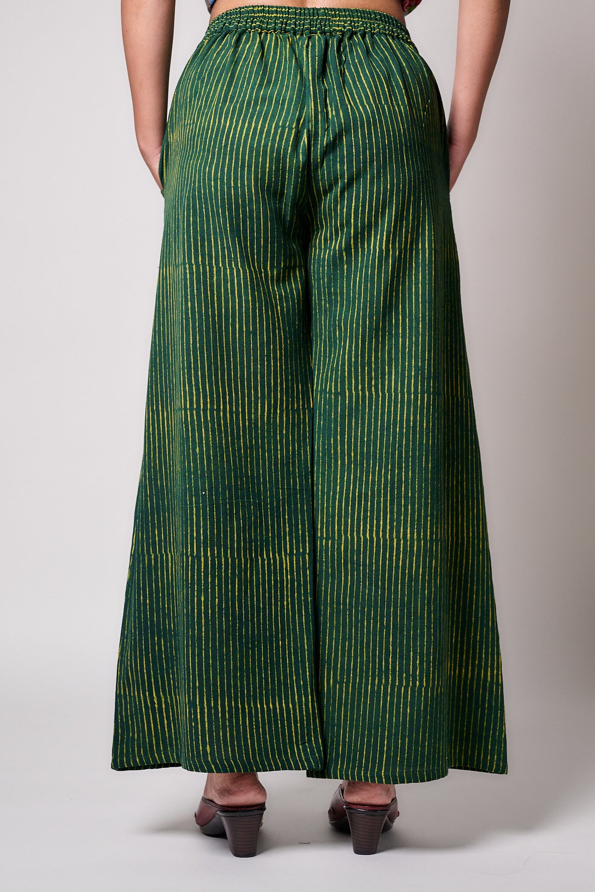 Green Stripes Ajrakh Cotton Slub Parallel Pants