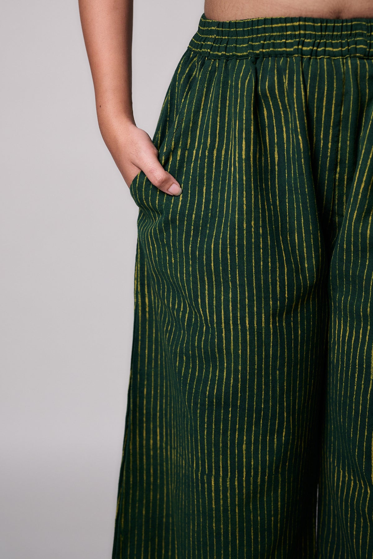 Green Stripes Ajrakh Cotton Slub Parallel Pants