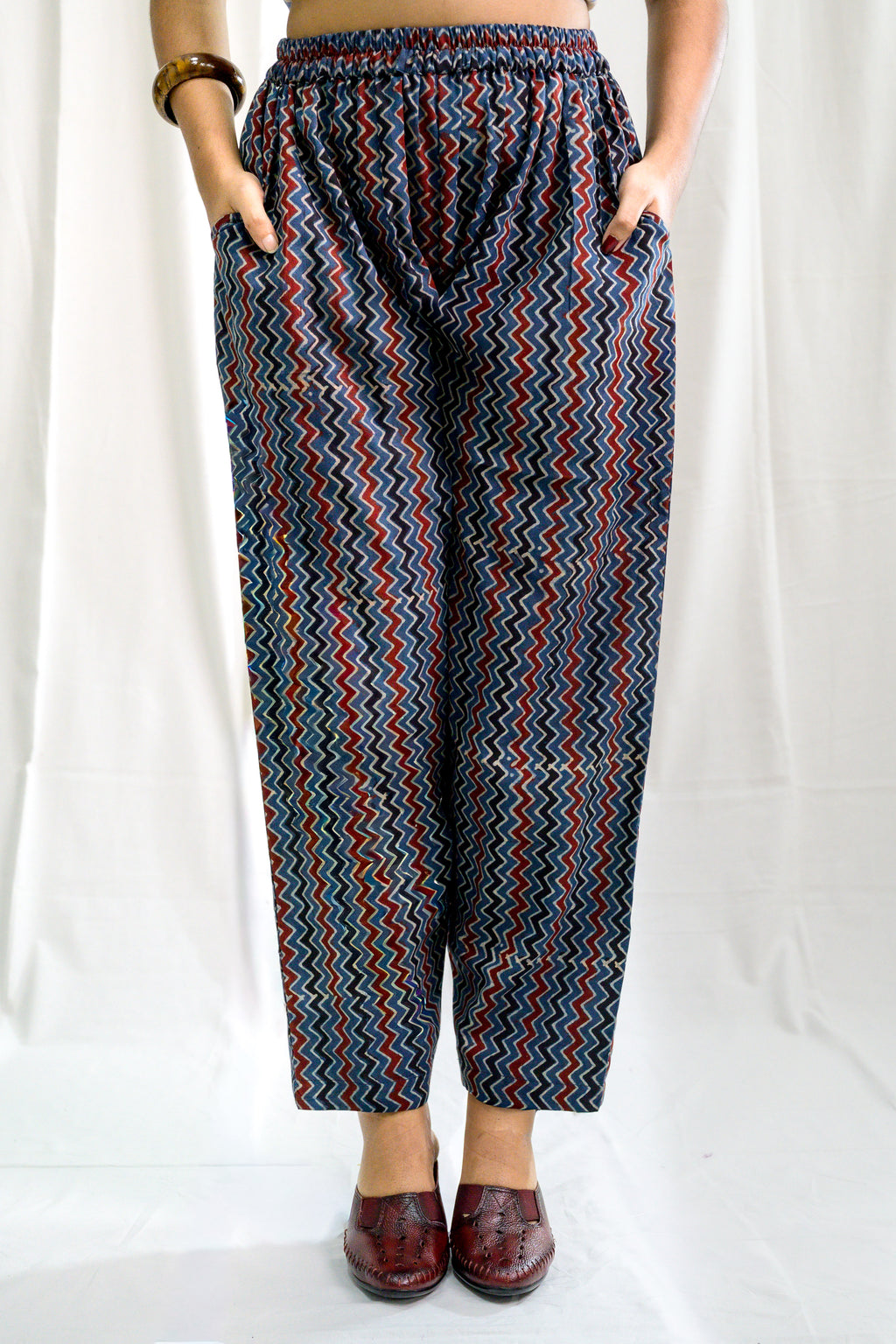 Indigo Zig Zag Ajrakh Cotton Straight Pants
