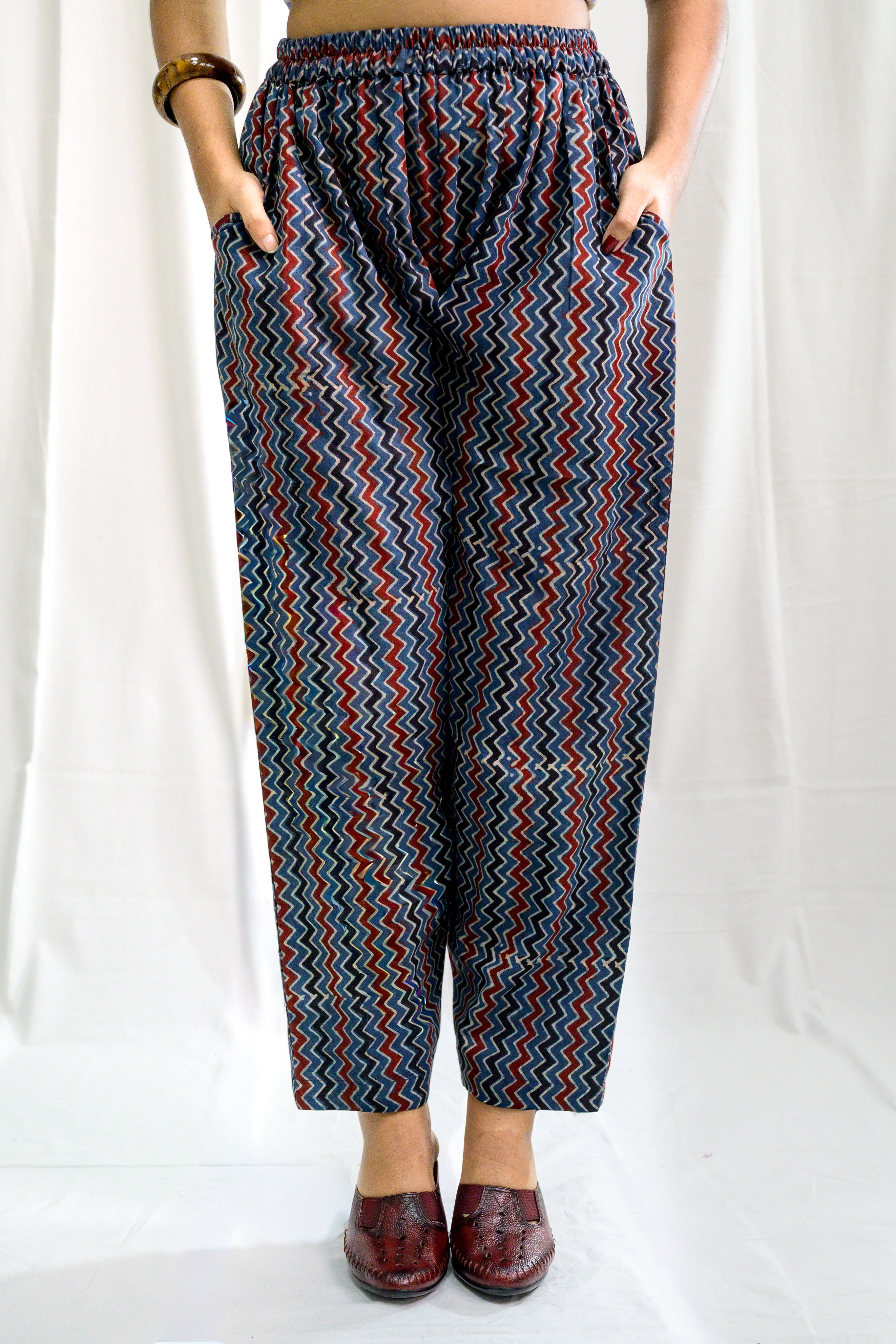 Indigo Zig Zag Ajrakh Cotton Straight Pants