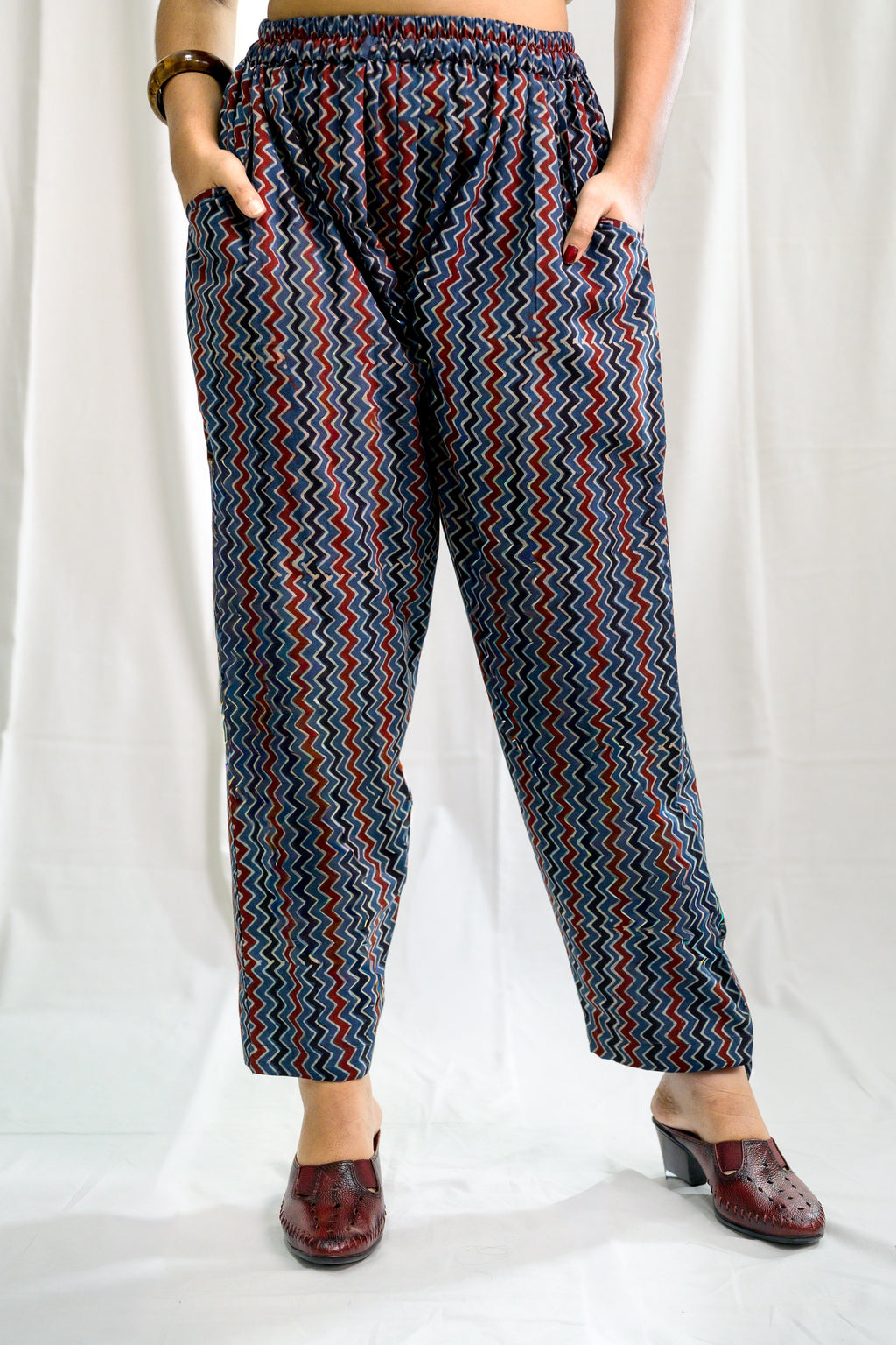 Indigo Zig Zag Ajrakh Cotton Straight Pants
