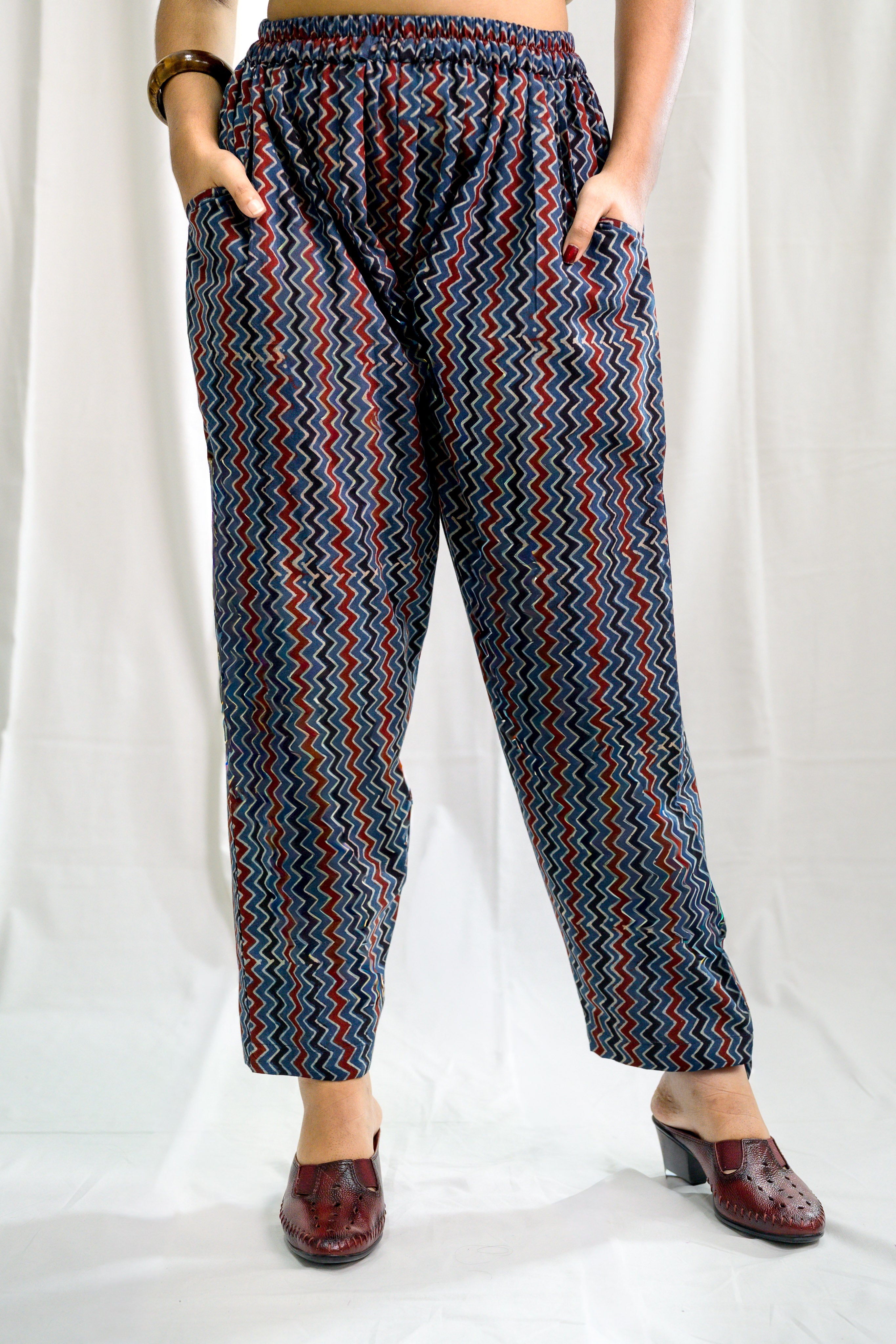 Indigo Zig Zag Ajrakh Cotton Straight Pants