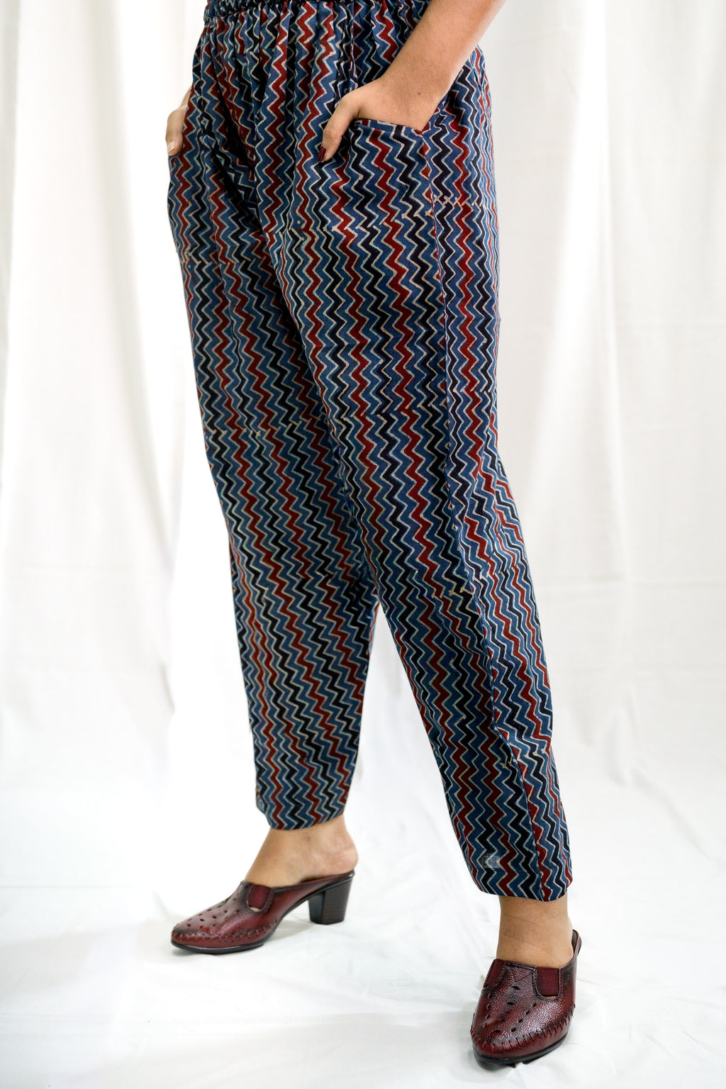 Indigo Zig Zag Ajrakh Cotton Straight Pants