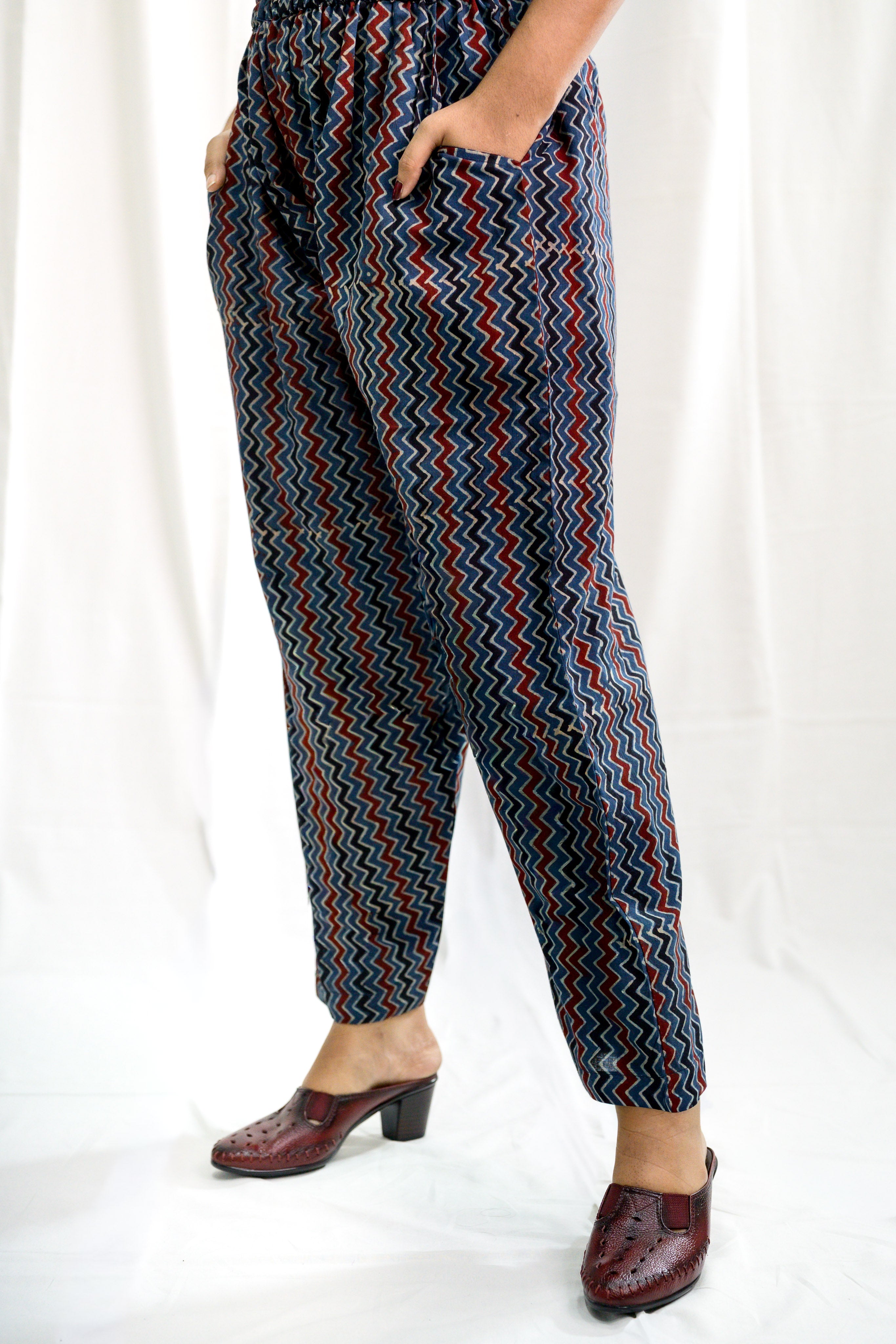 Indigo Zig Zag Ajrakh Cotton Straight Pants