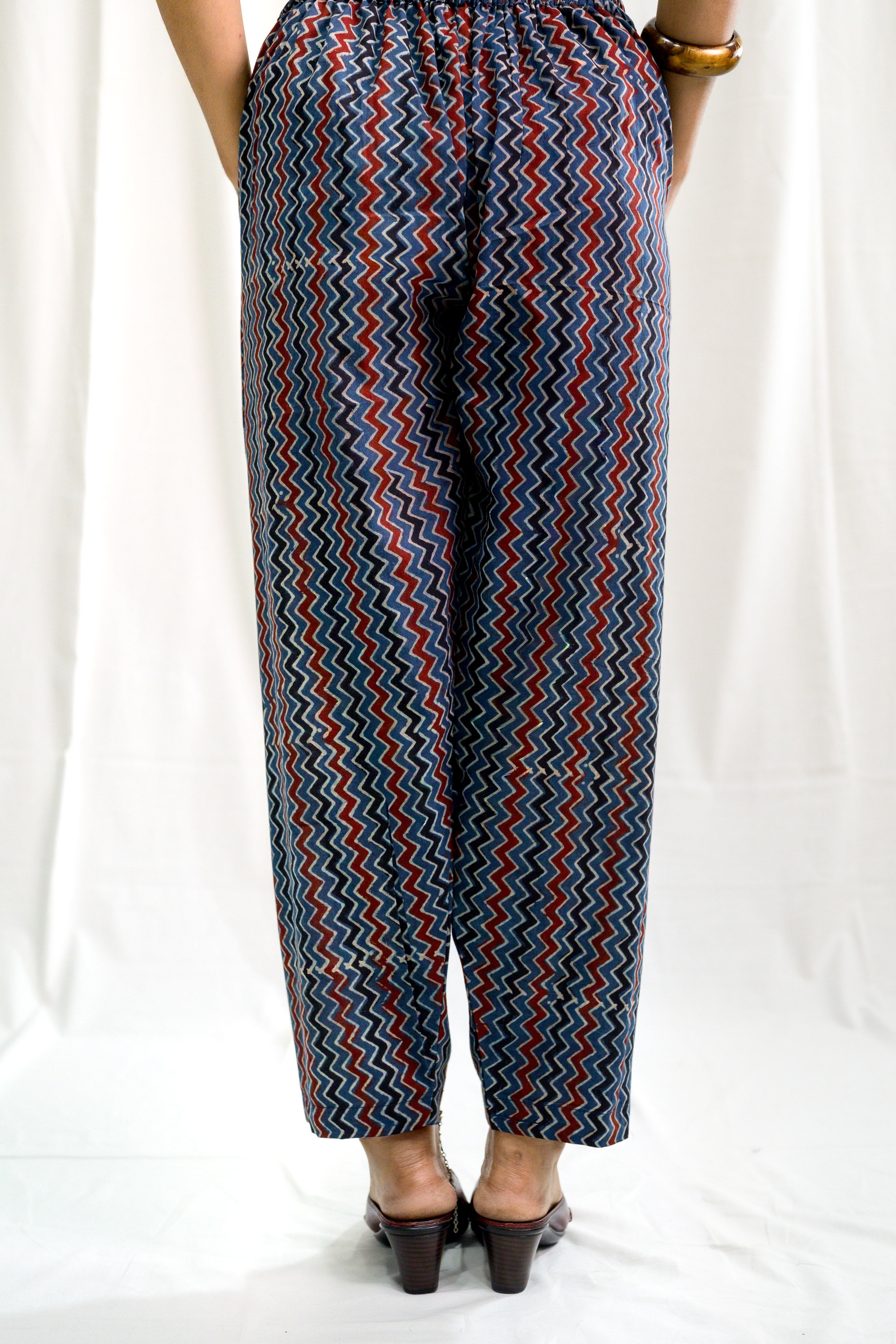Indigo Zig Zag Ajrakh Cotton Straight Pants