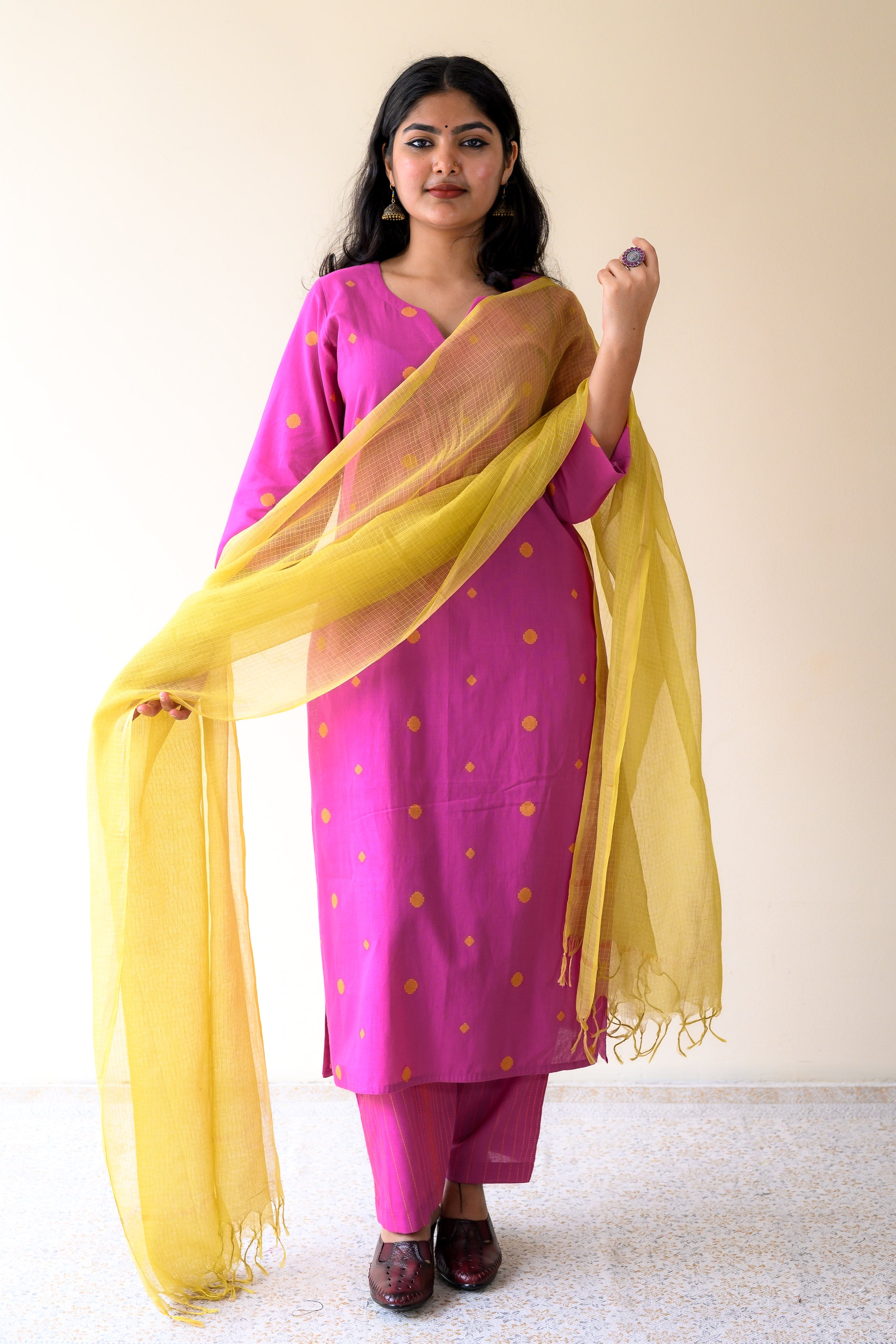 Set of 2- Inara Pink South Cotton Kurta & Pants Set