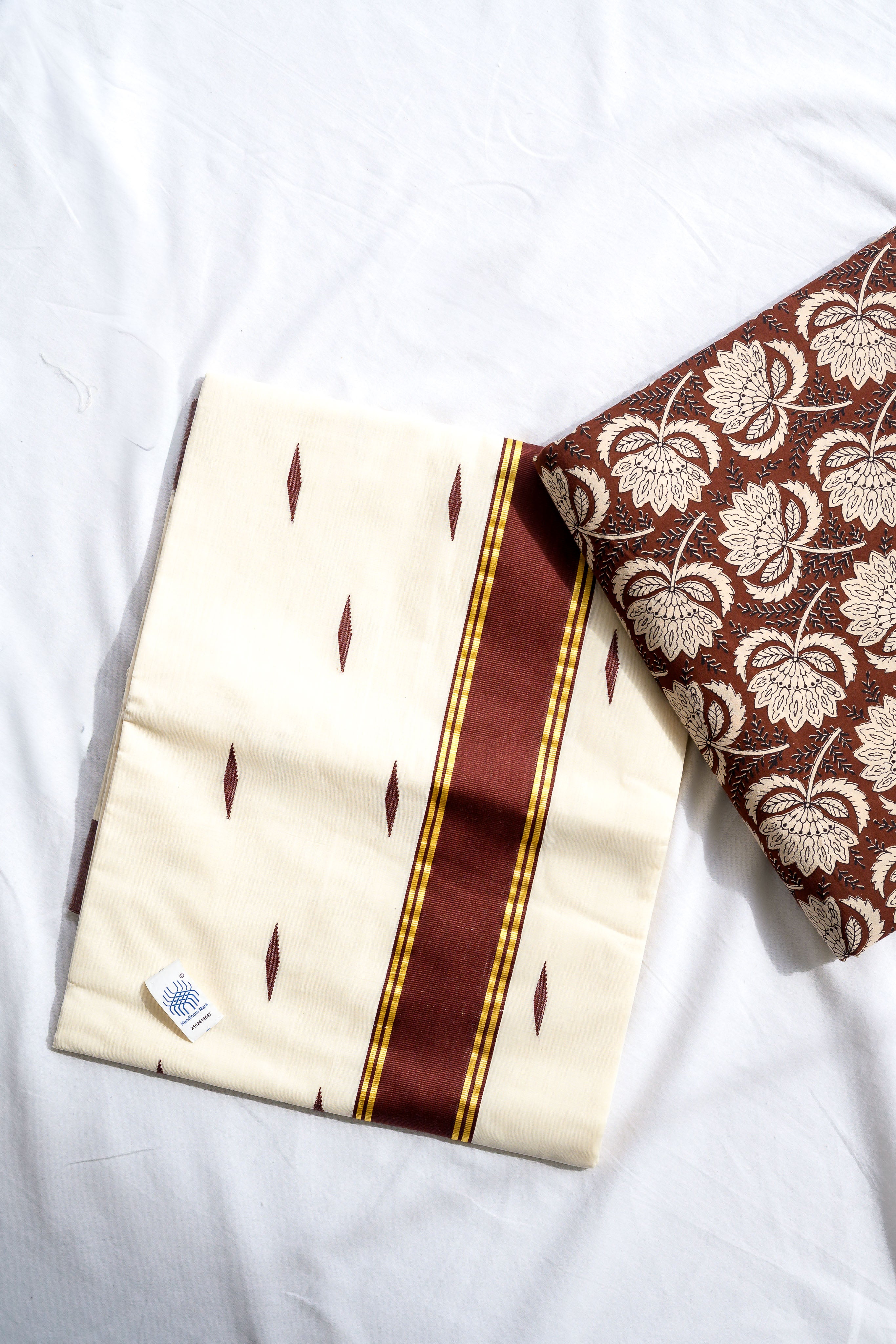 Coffee Brown Kara Balaramapuram Handloom Saree with Bagru Blouse