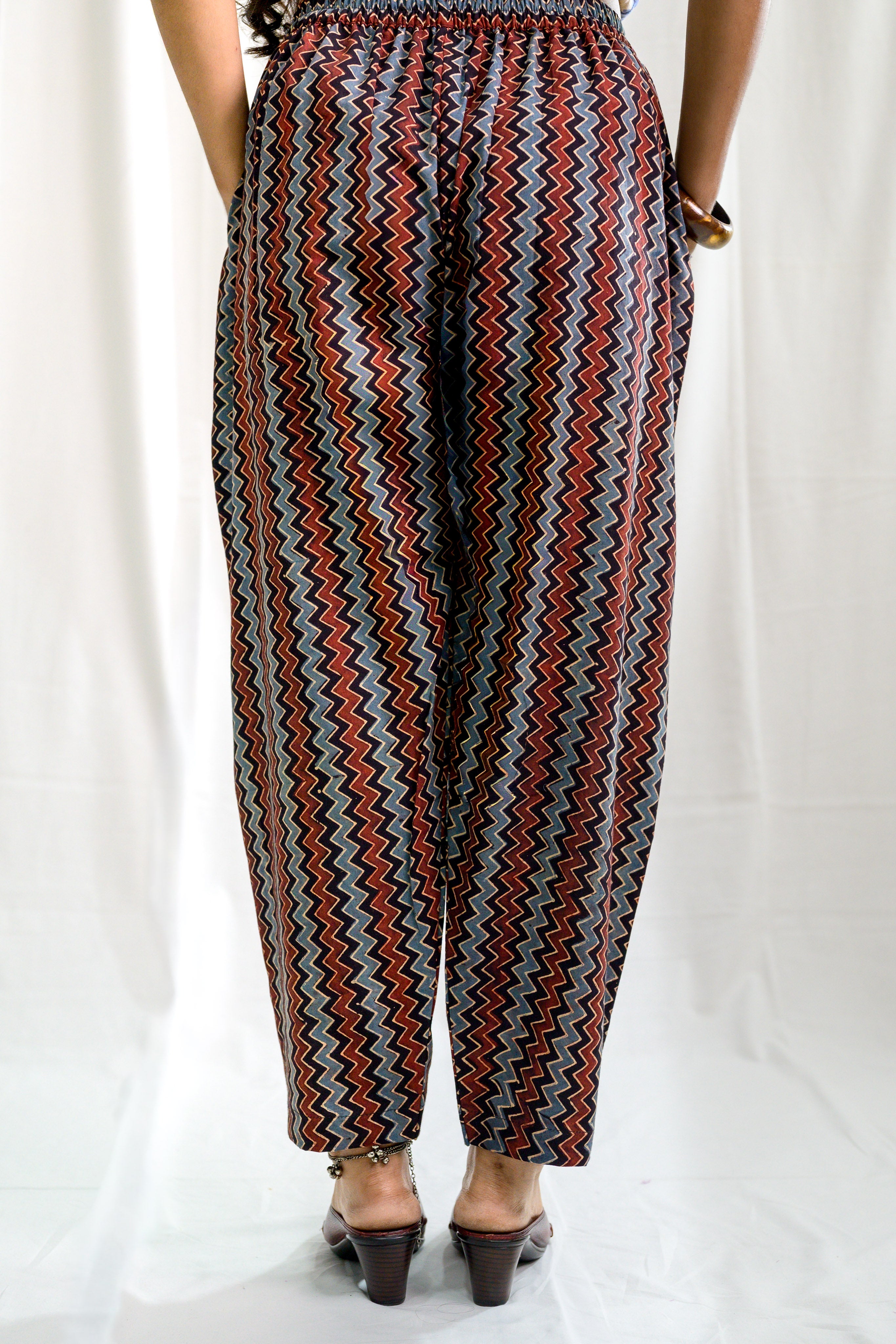 Black Zig Zag Ajrakh Cotton Straight Pants