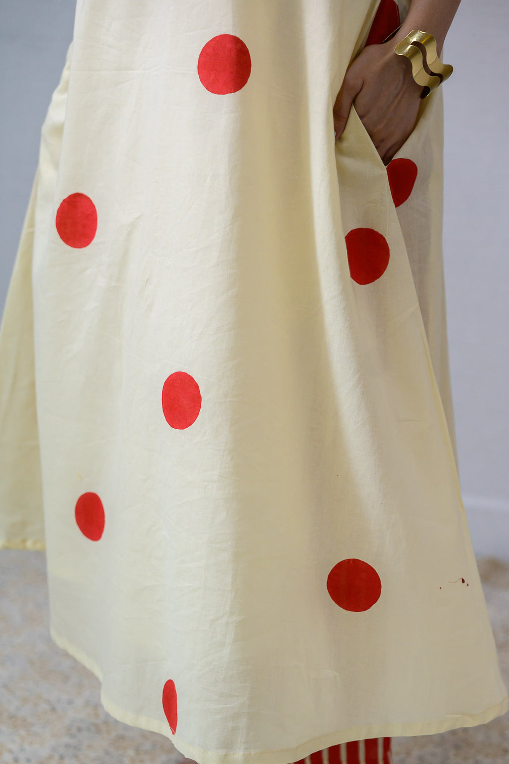 Set of 2- Red Polkas on Cream Kurta & Pants Set