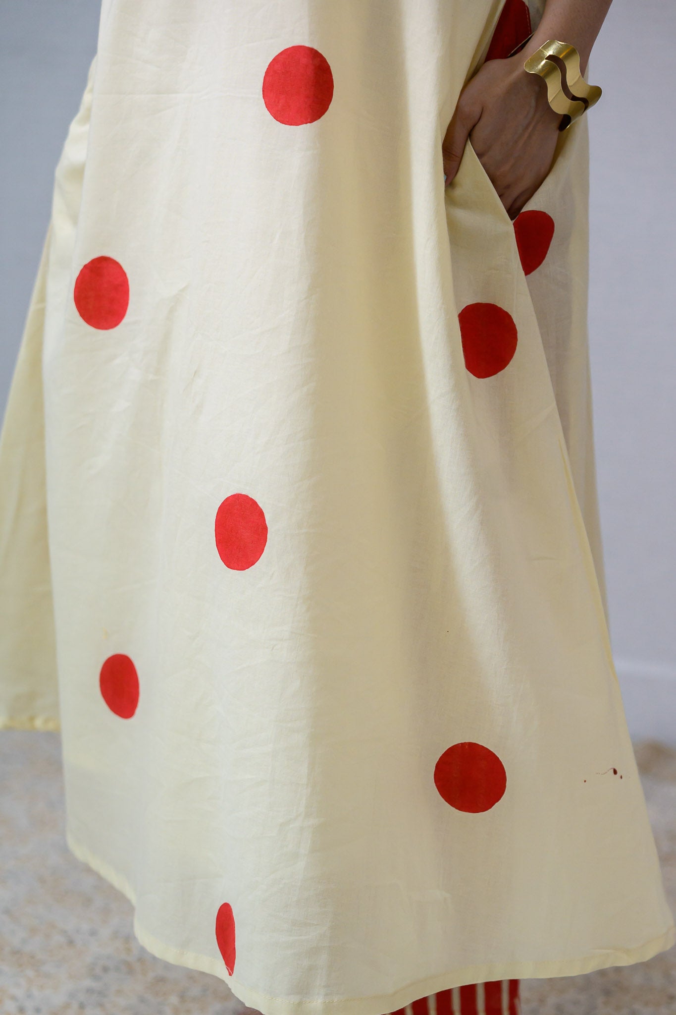 Set of 2- Red Polkas on Cream Kurta & Pants Set
