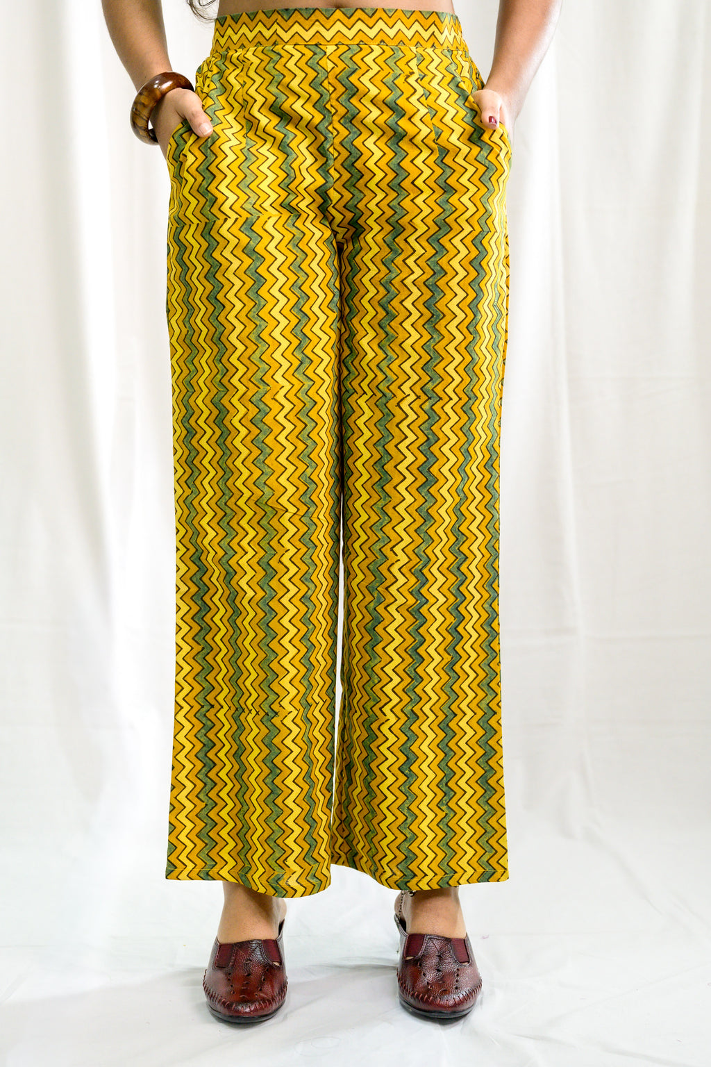 Yellow Zig Zag Ajrakh Cotton Parallel Pants