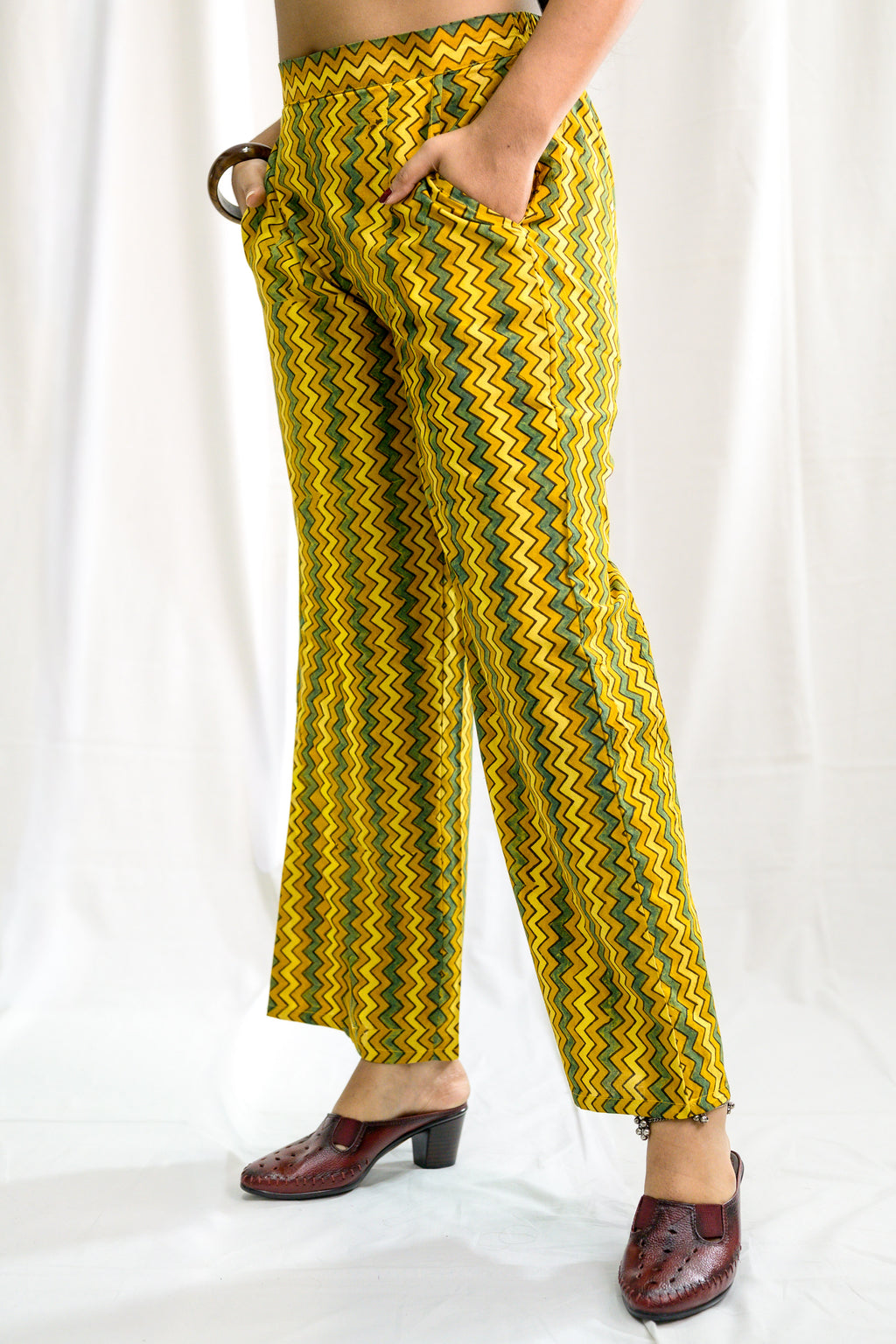 Yellow Zig Zag Ajrakh Cotton Parallel Pants