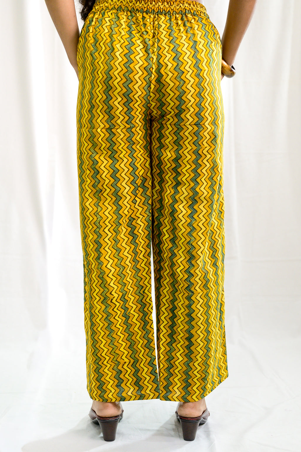Yellow Zig Zag Ajrakh Cotton Parallel Pants