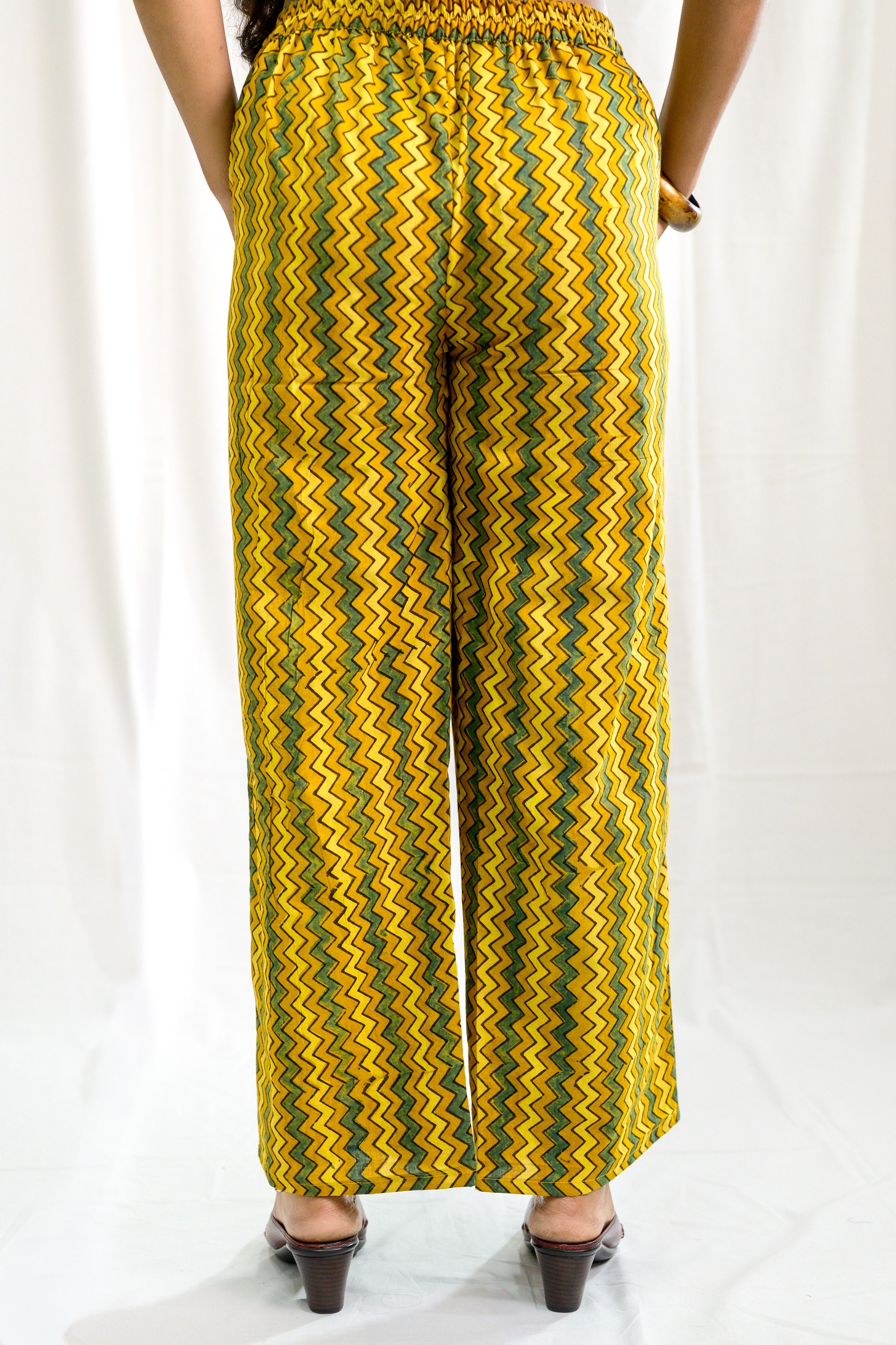 Yellow Zig Zag Ajrakh Cotton Parallel Pants