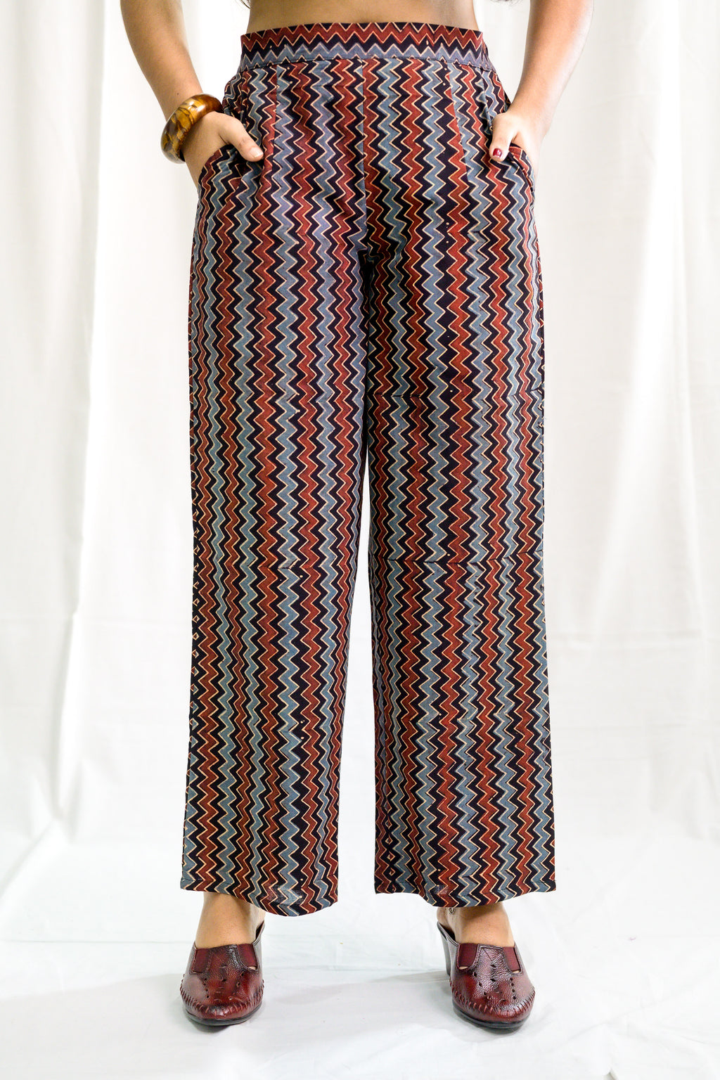 Black Zig Zag Ajrakh Cotton Parallel Pants