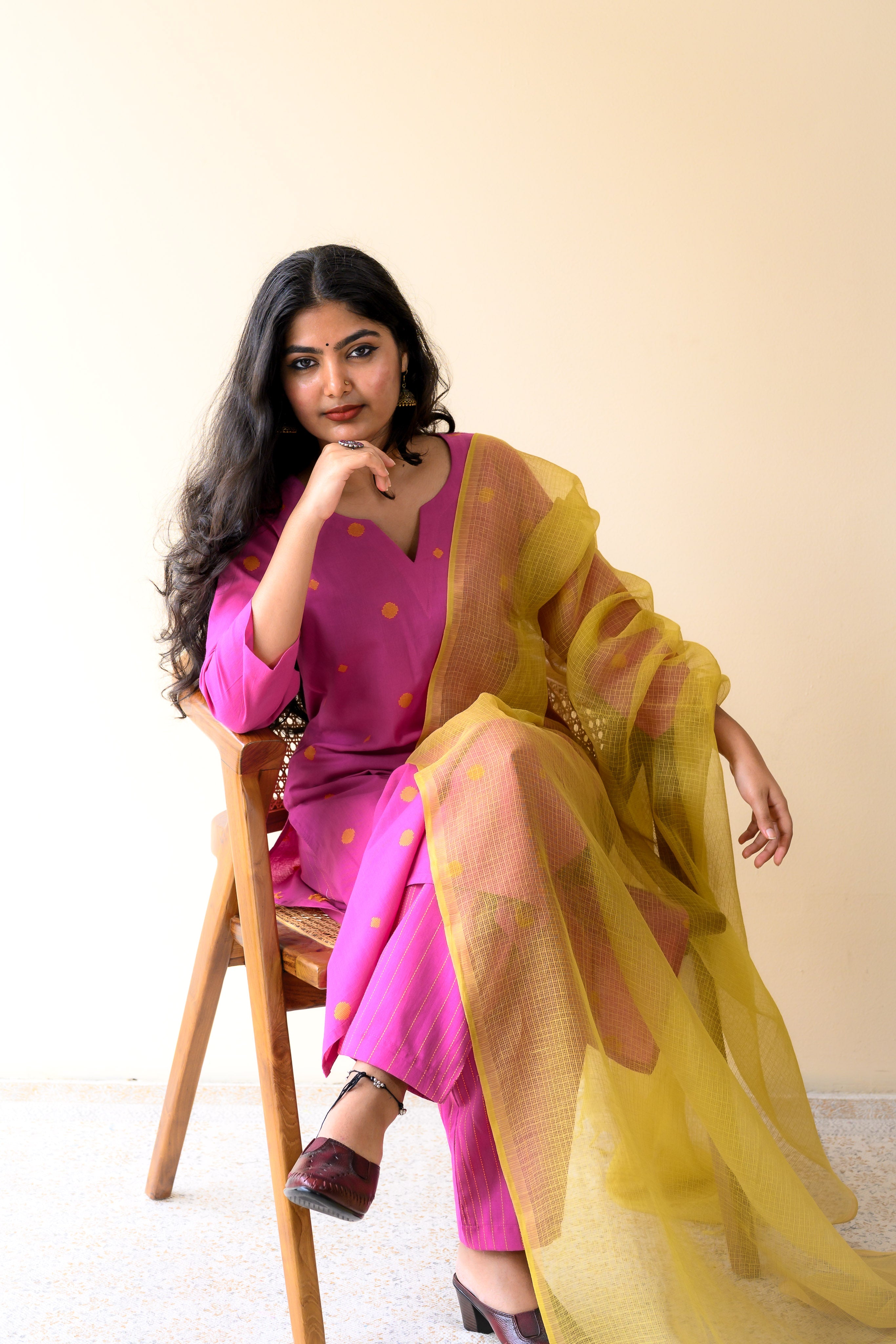 Mustard Yellow Plain Kota Doria Dupatta