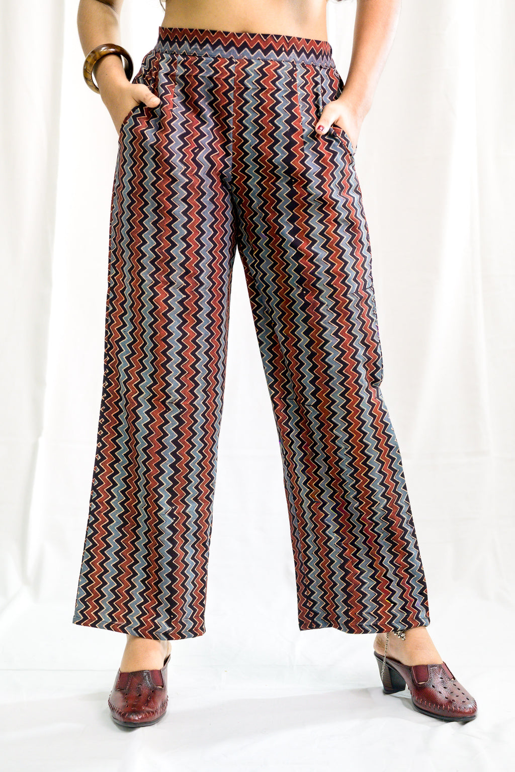 Black Zig Zag Ajrakh Cotton Parallel Pants