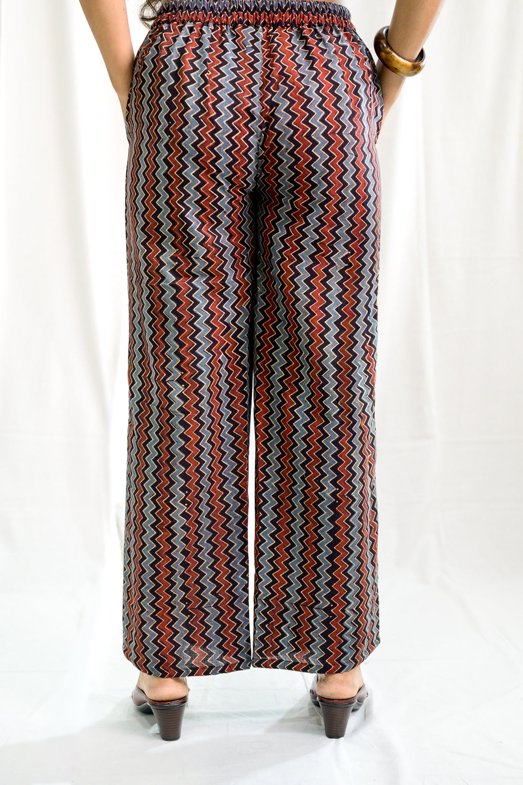 Black Zig Zag Ajrakh Cotton Parallel Pants