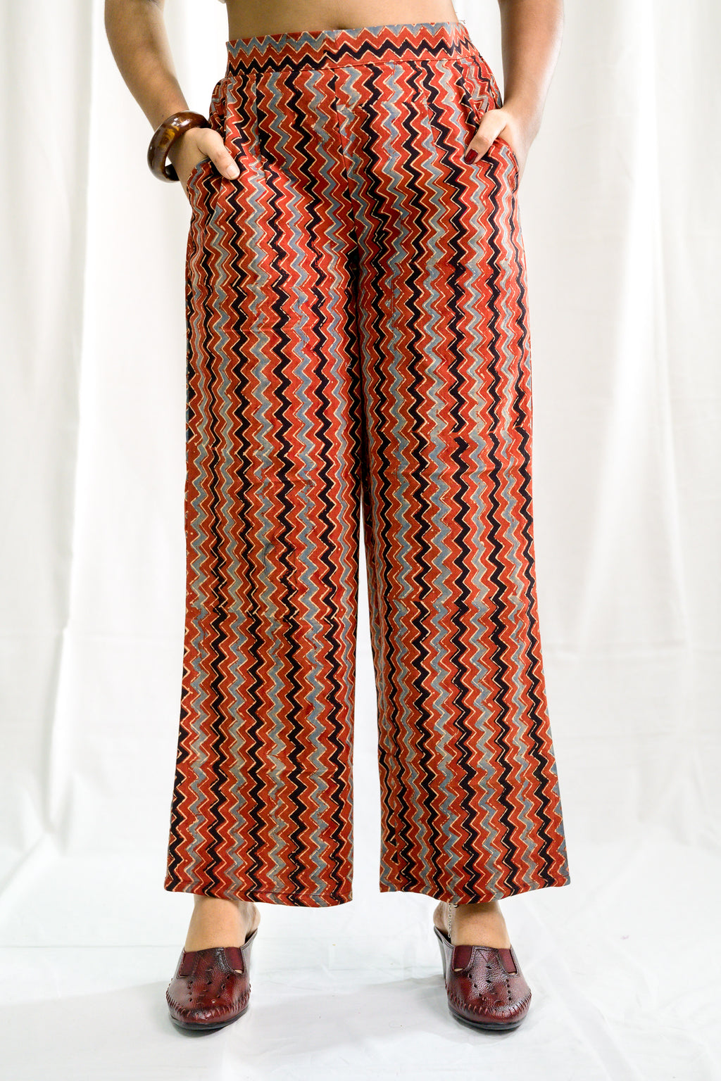Madder Red Zig Zag Ajrakh Cotton Parallel Pants