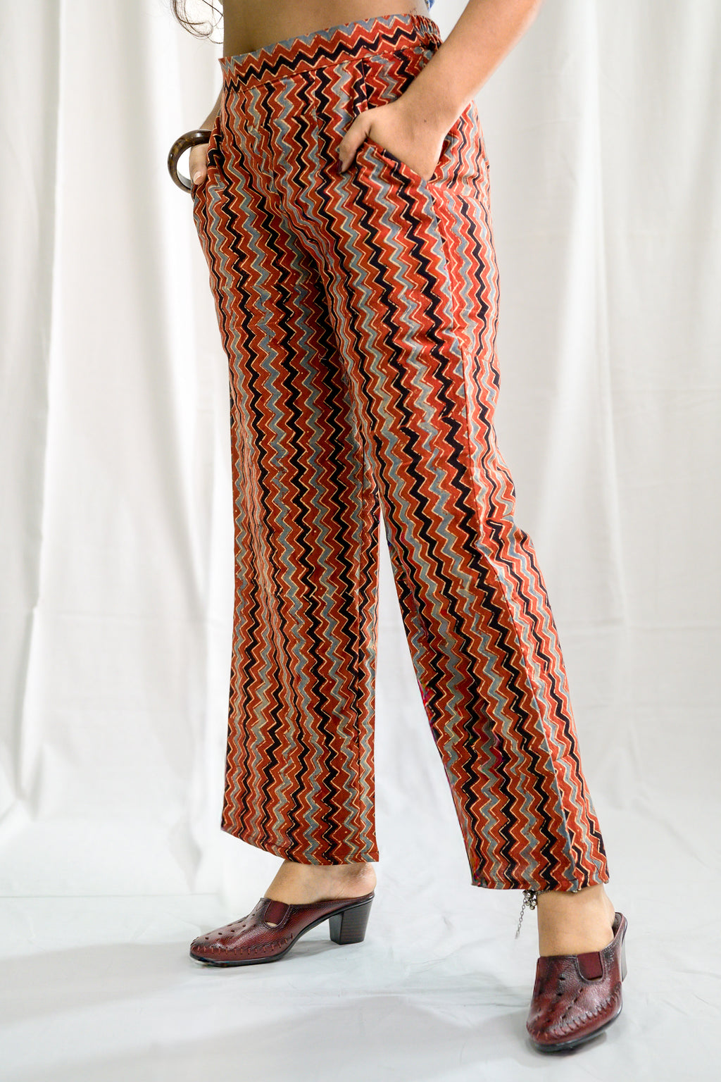 Madder Red Zig Zag Ajrakh Cotton Parallel Pants