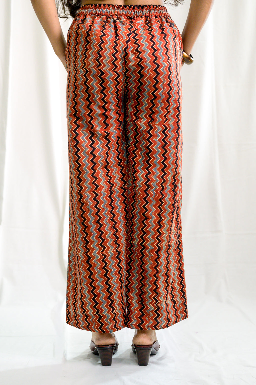 Madder Red Zig Zag Ajrakh Cotton Parallel Pants