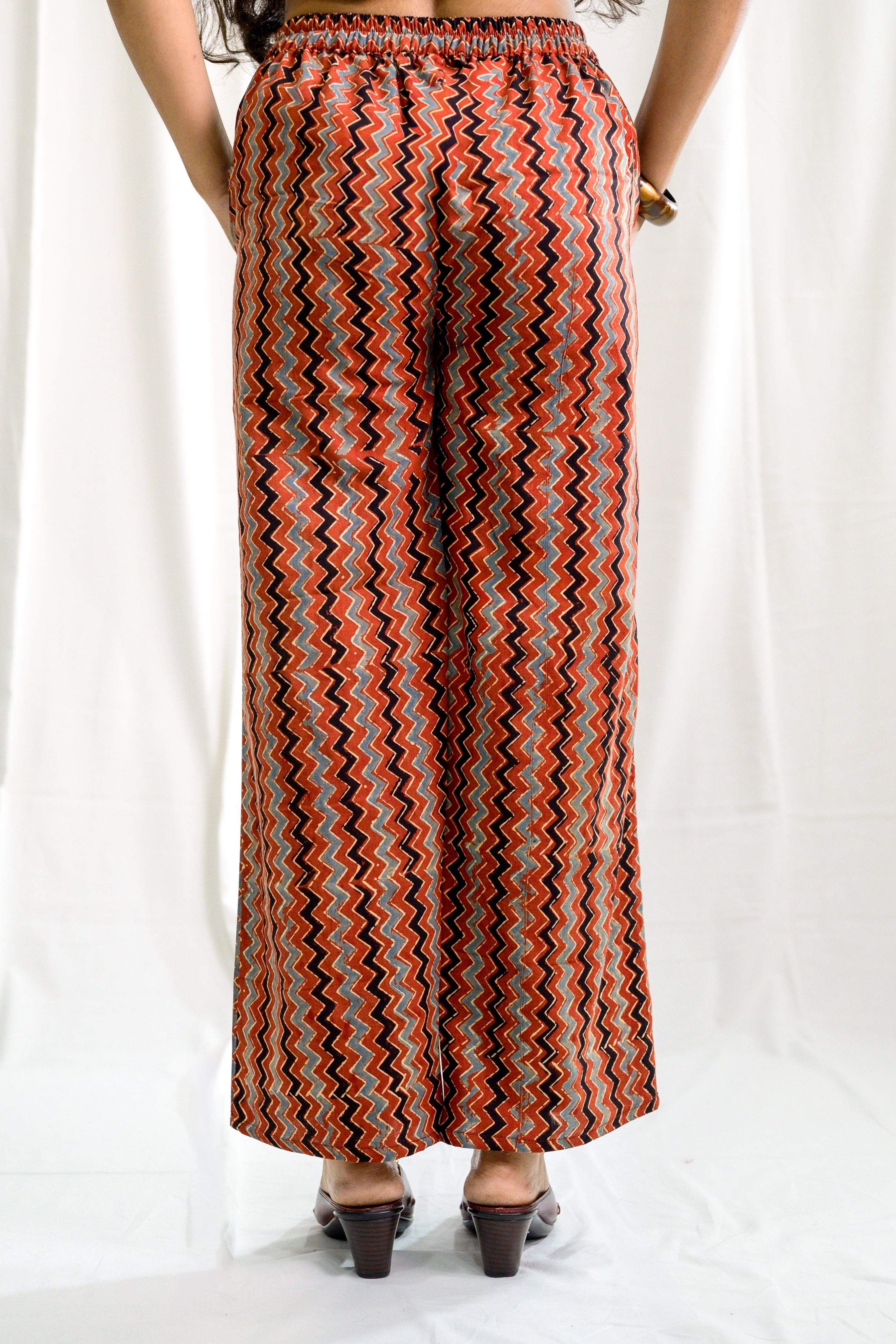 Madder Red Zig Zag Ajrakh Cotton Parallel Pants