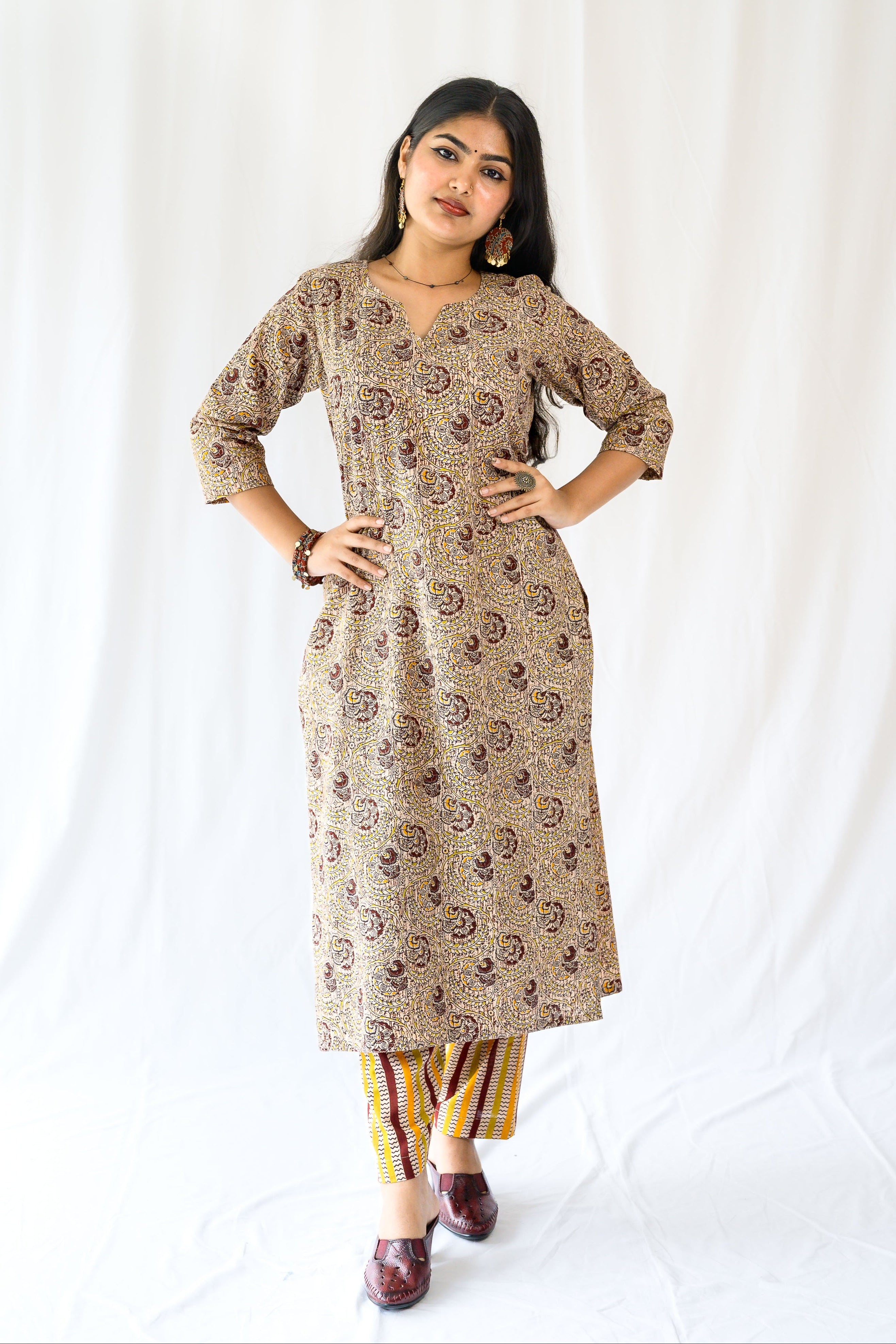 Set of 2- Champaka Kalamkari Kurta & Pants Set