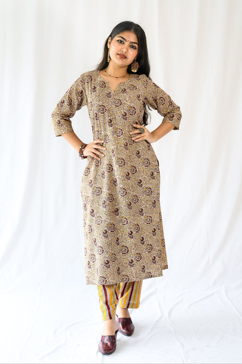 Set of 2- Champaka Kalamkari Kurta & Pants Set