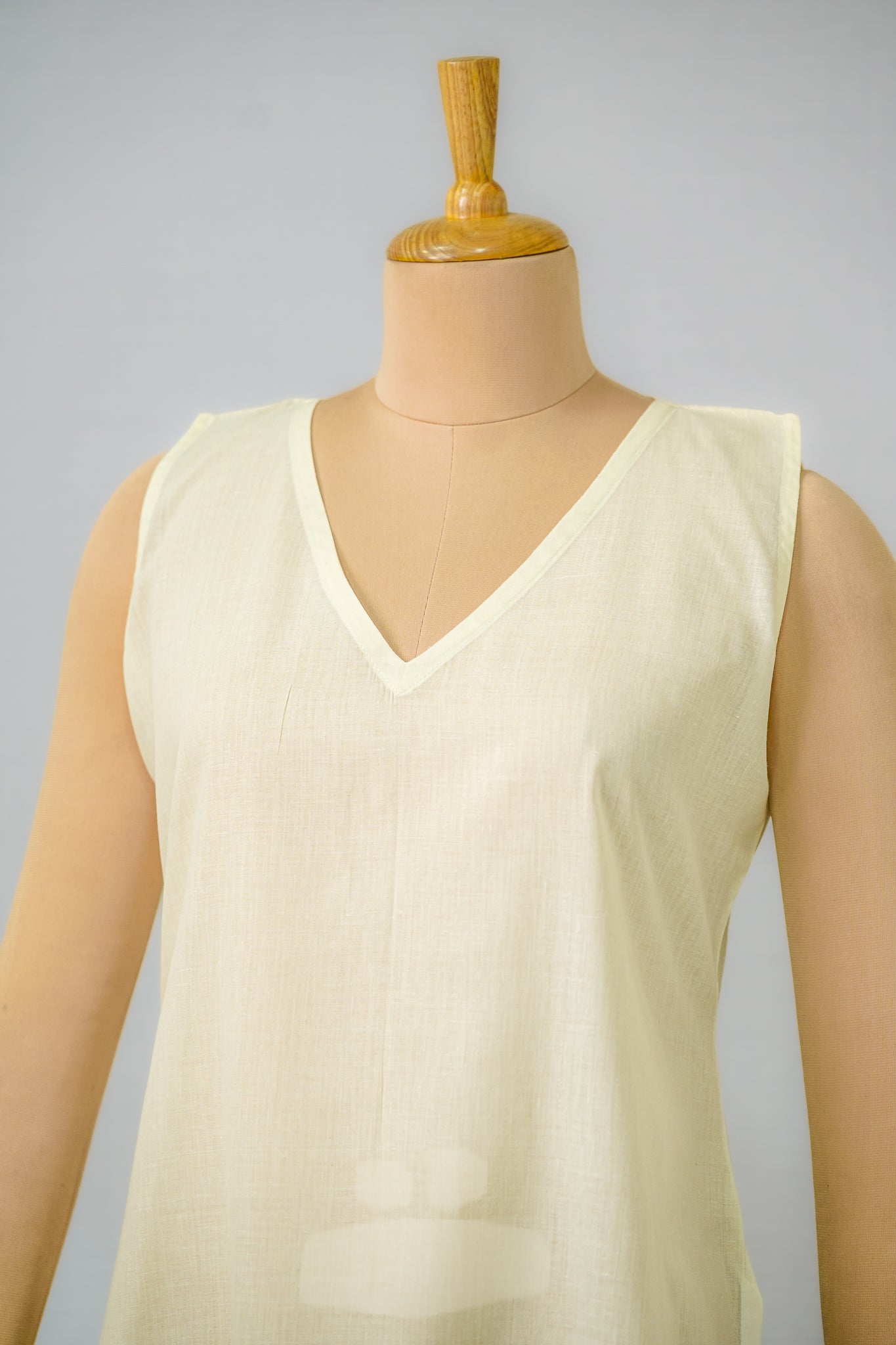 Cotton Cream V Neck Long Inner Slip