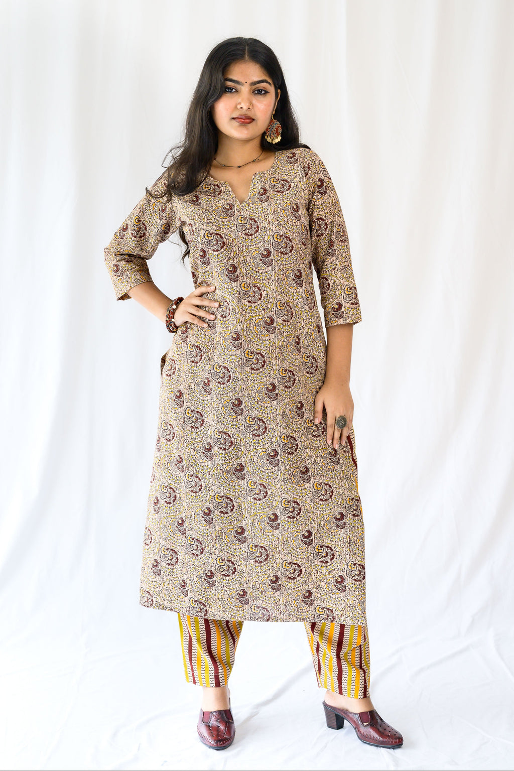 Set of 2- Champaka Kalamkari Kurta & Pants Set