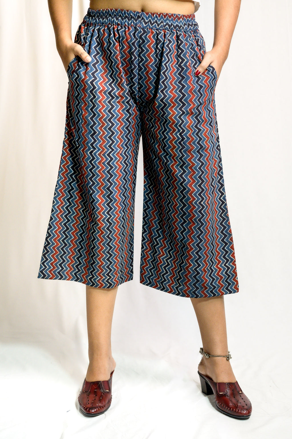 Indigo Blue Zig Zag Ajrakh Short Palazzo