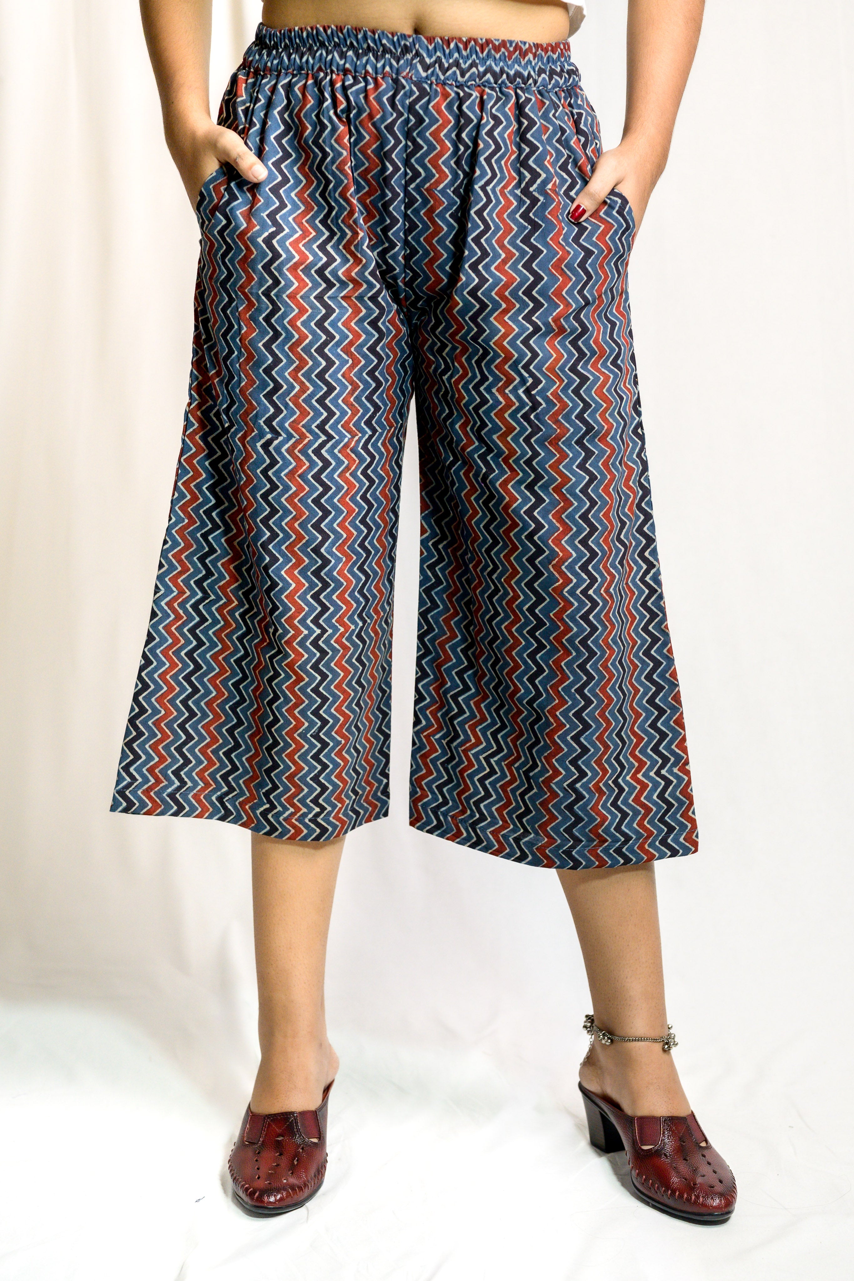 Indigo Blue Zig Zag Ajrakh Short Palazzo