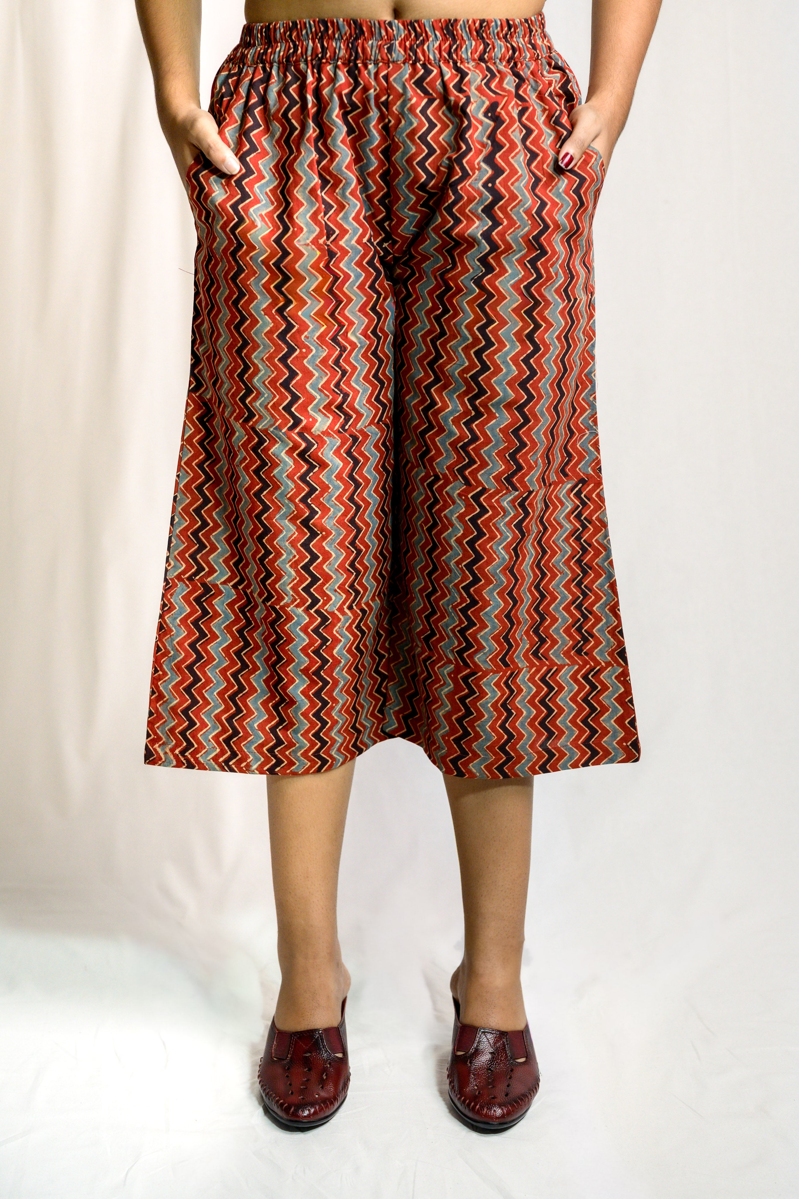 Madder Red Zig Zag Ajrakh Short Palazzo