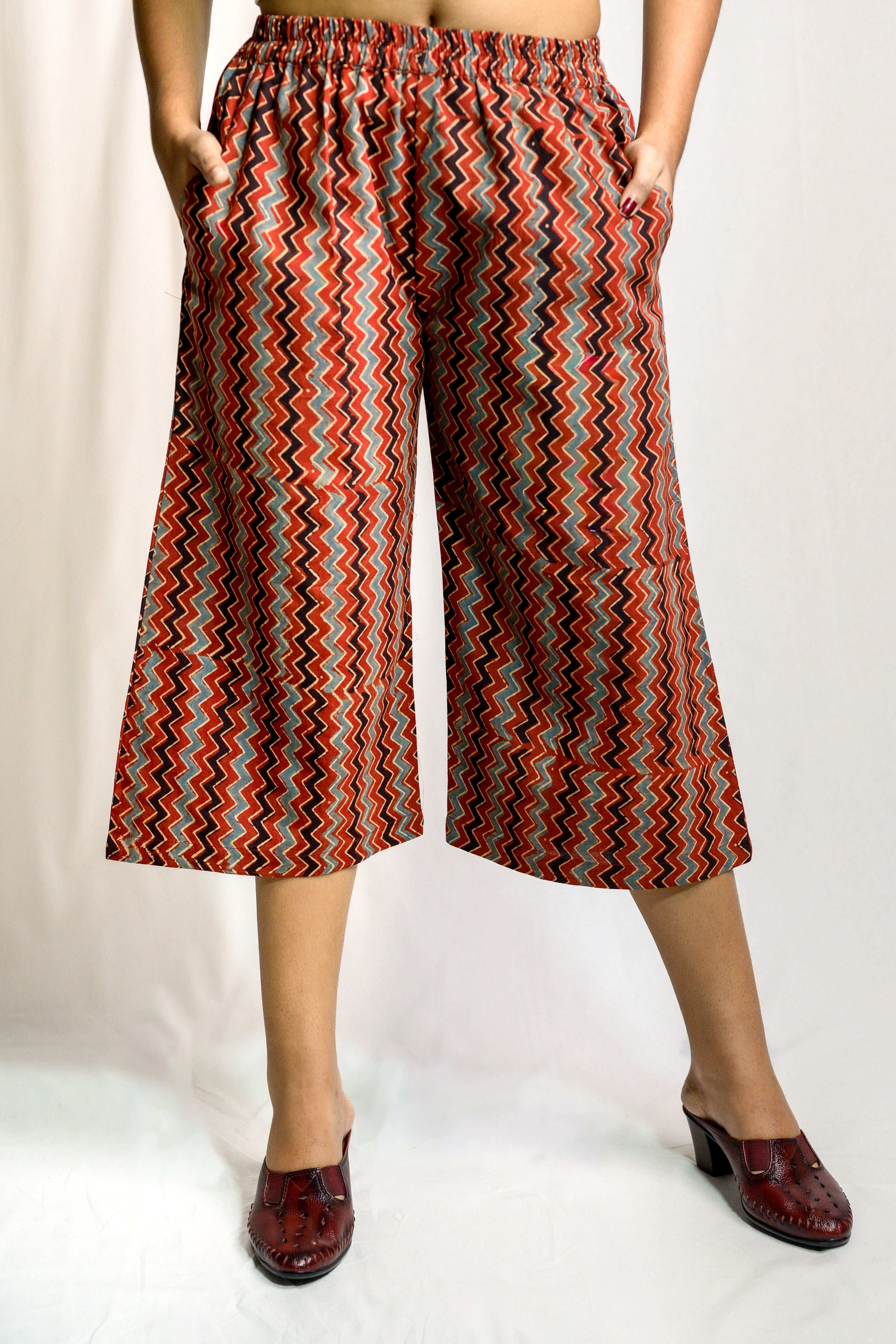Madder Red Zig Zag Ajrakh Short Palazzo