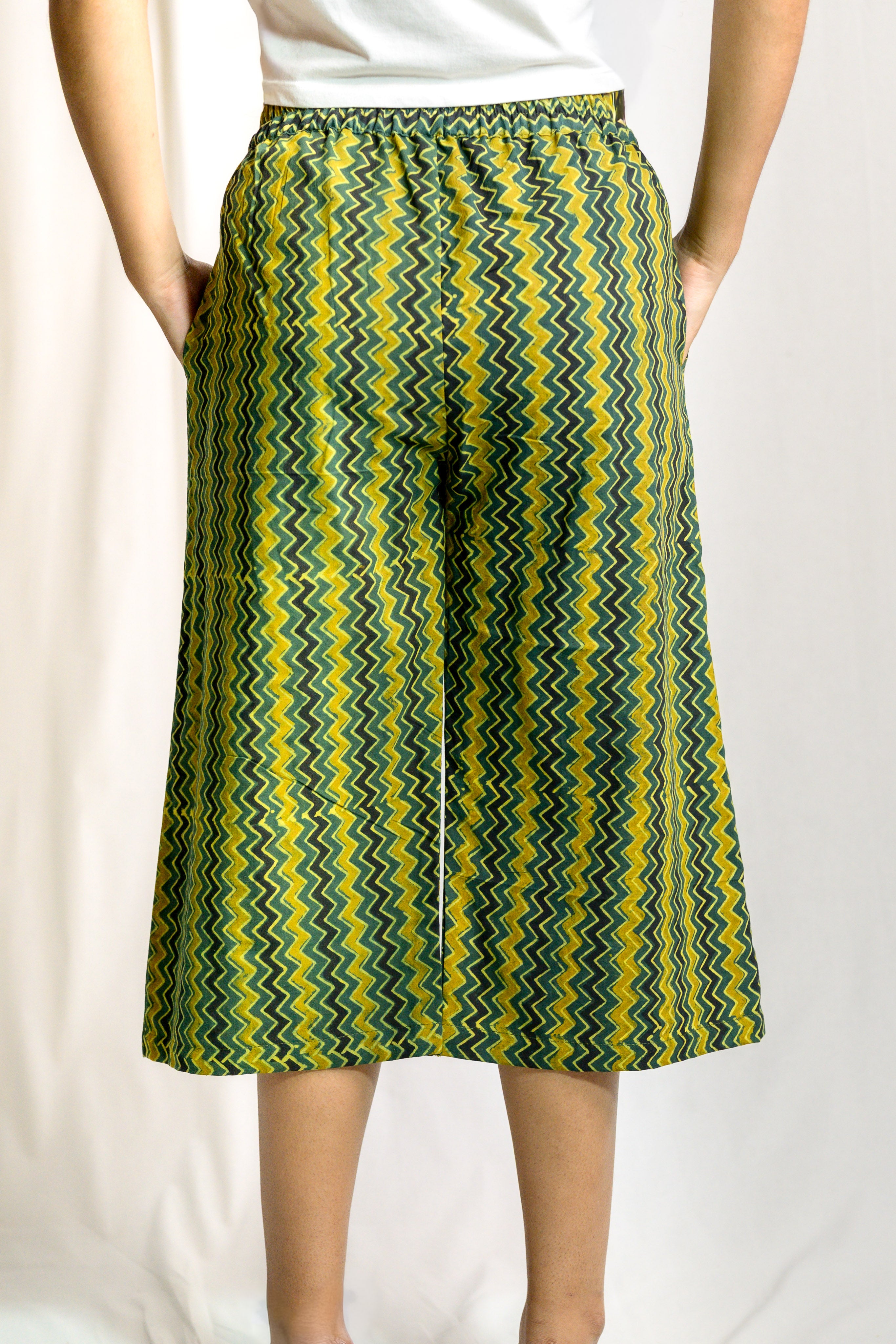 Green-Yellow Zig Zag Ajrakh Short Palazzo