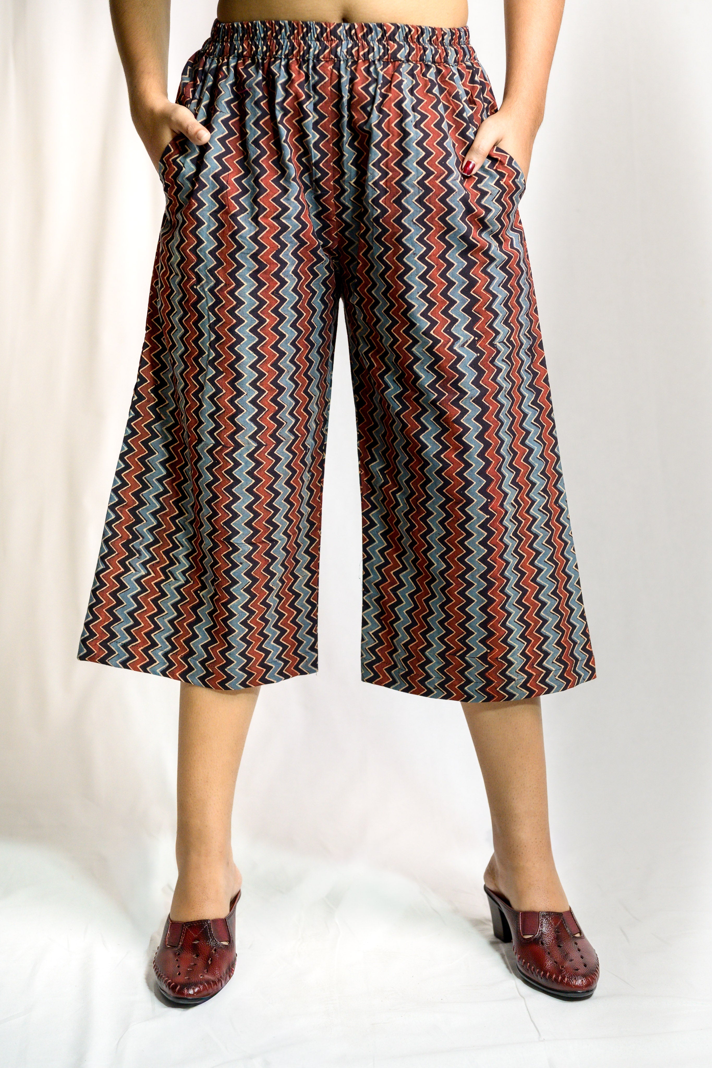 Black Zig Zag Ajrakh Short Palazzo