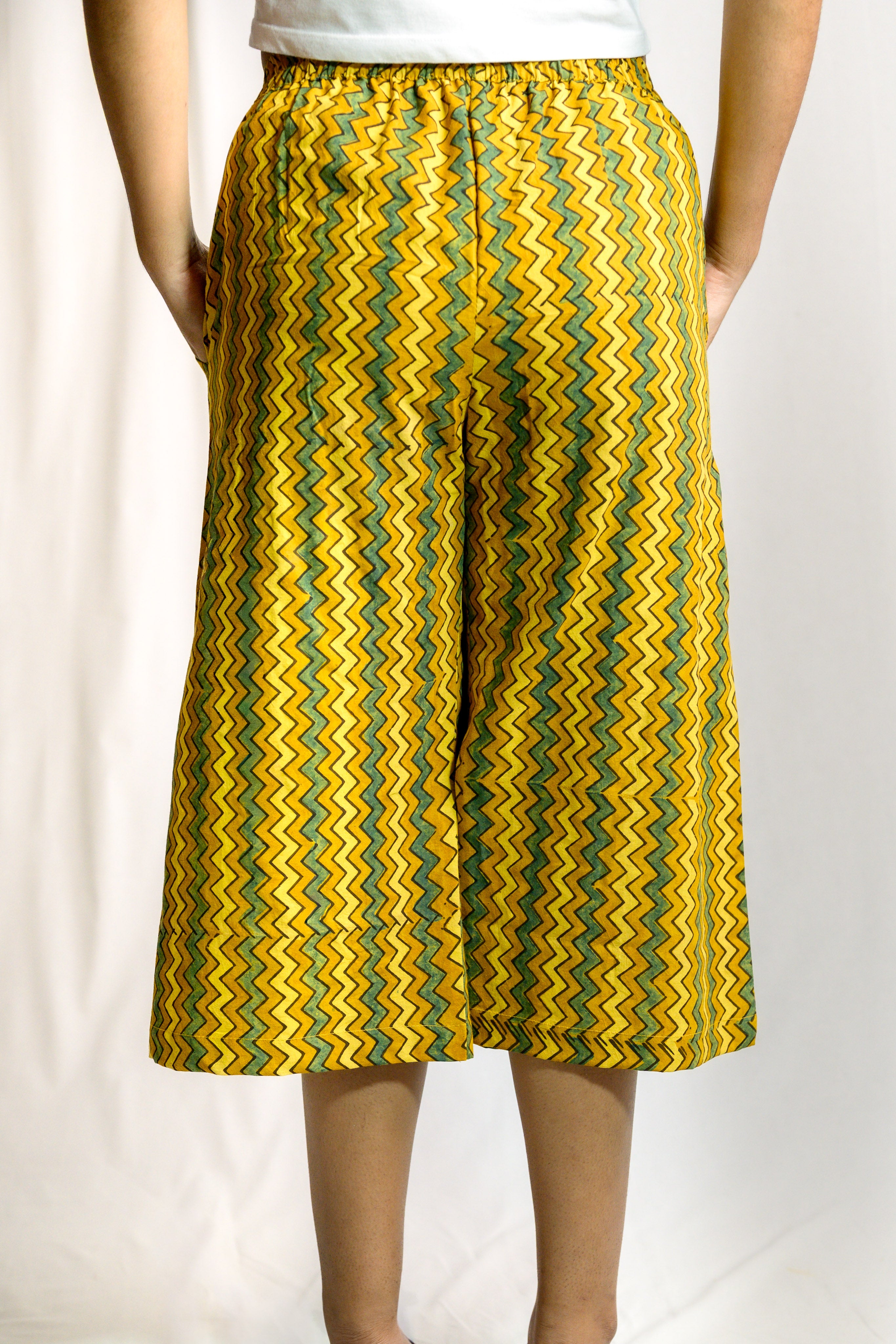 Yellow-Green Zig Zag Ajrakh Short Palazzo